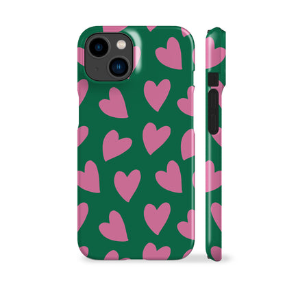 Pink Hearts Green Phone Case