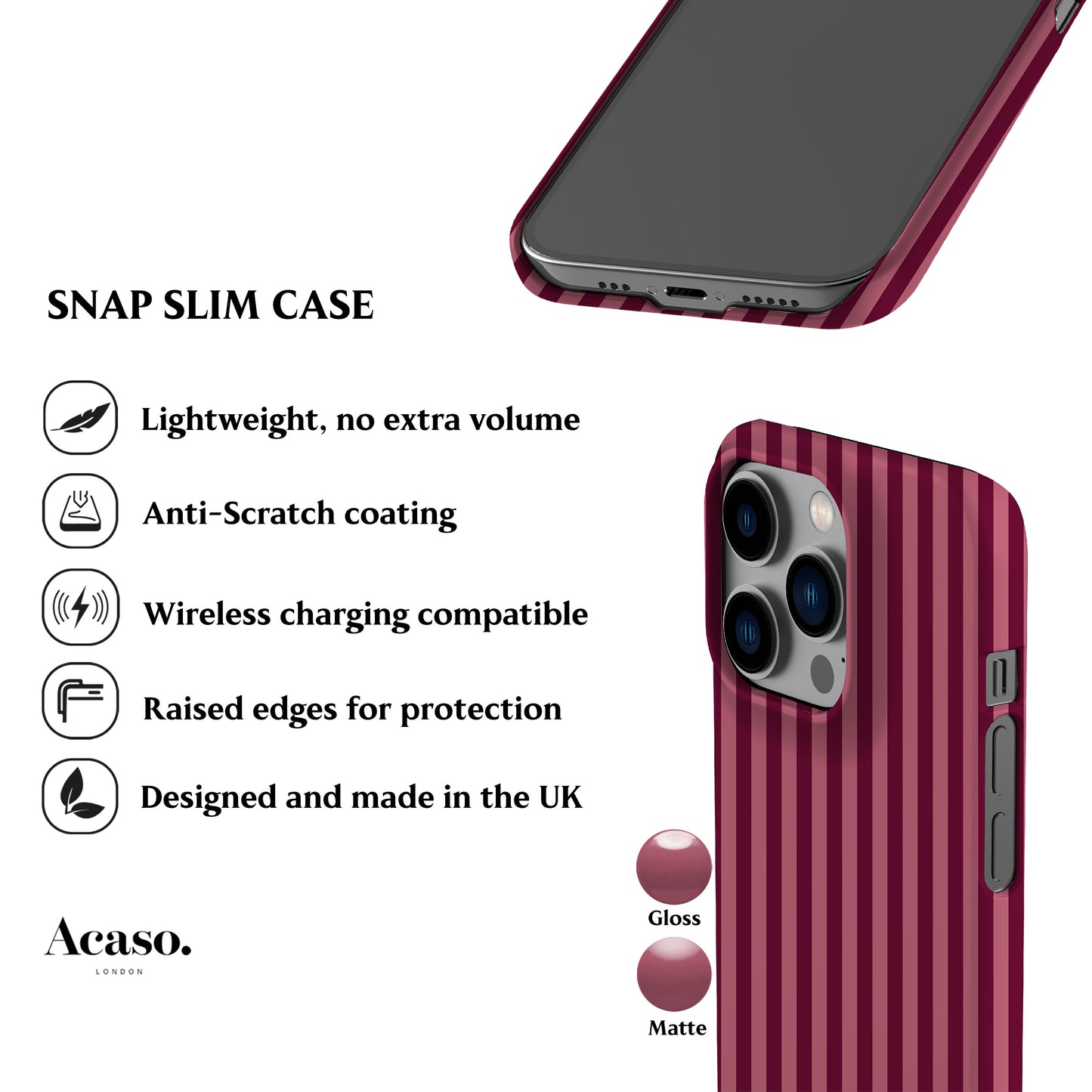 Deep Rose Striped Phone Case