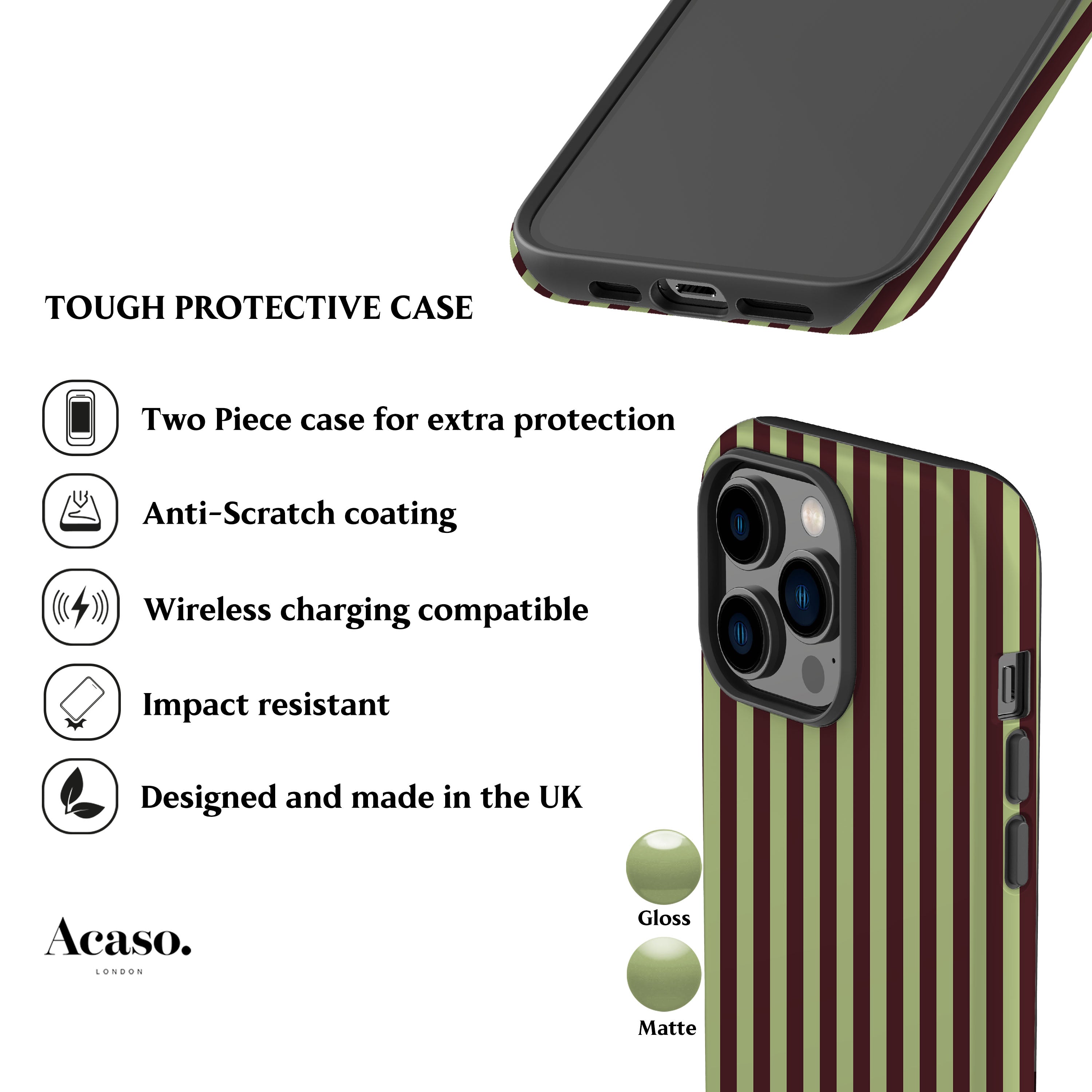 Mint Maroon Striped Phone Case