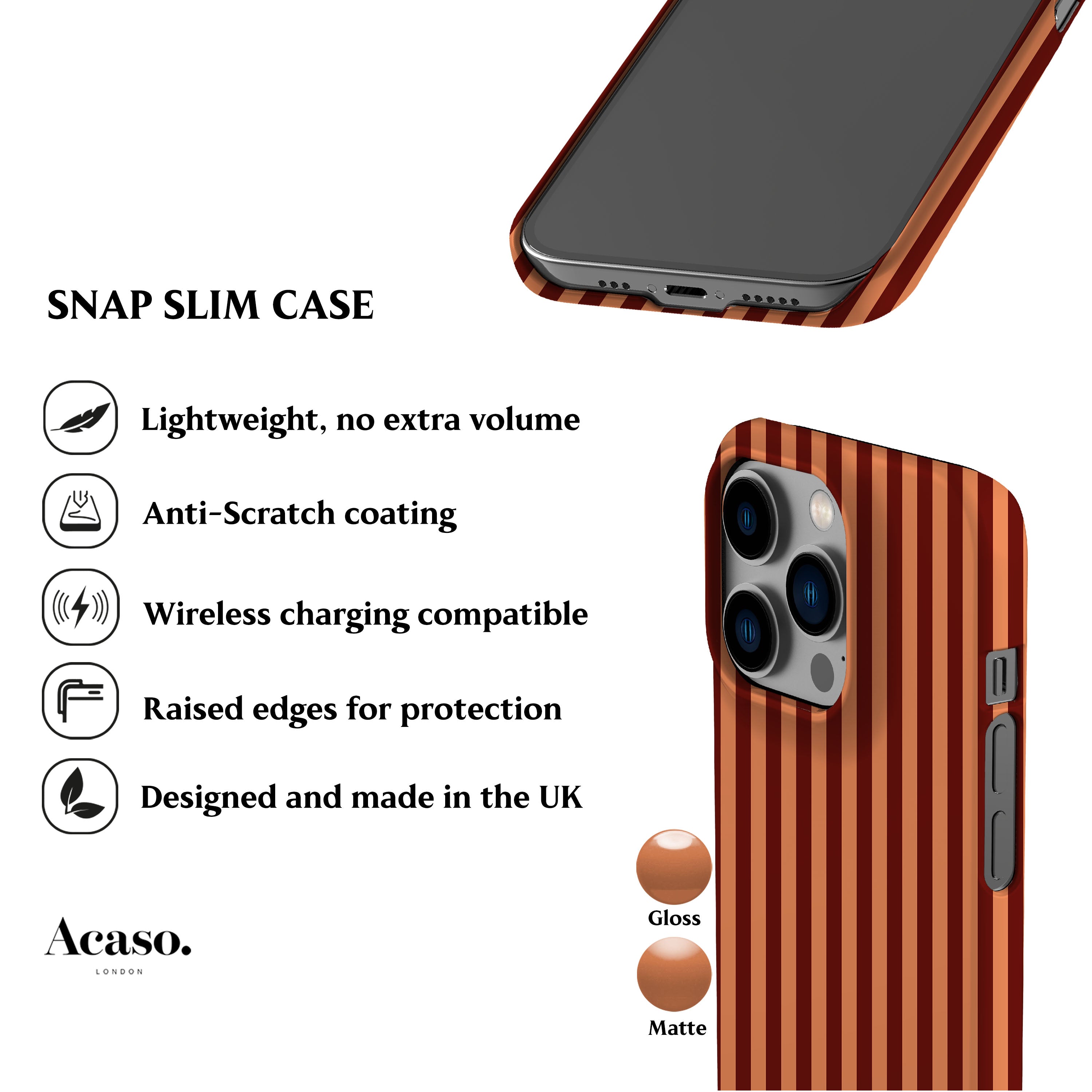 Peach Maroon Striped Phone Case