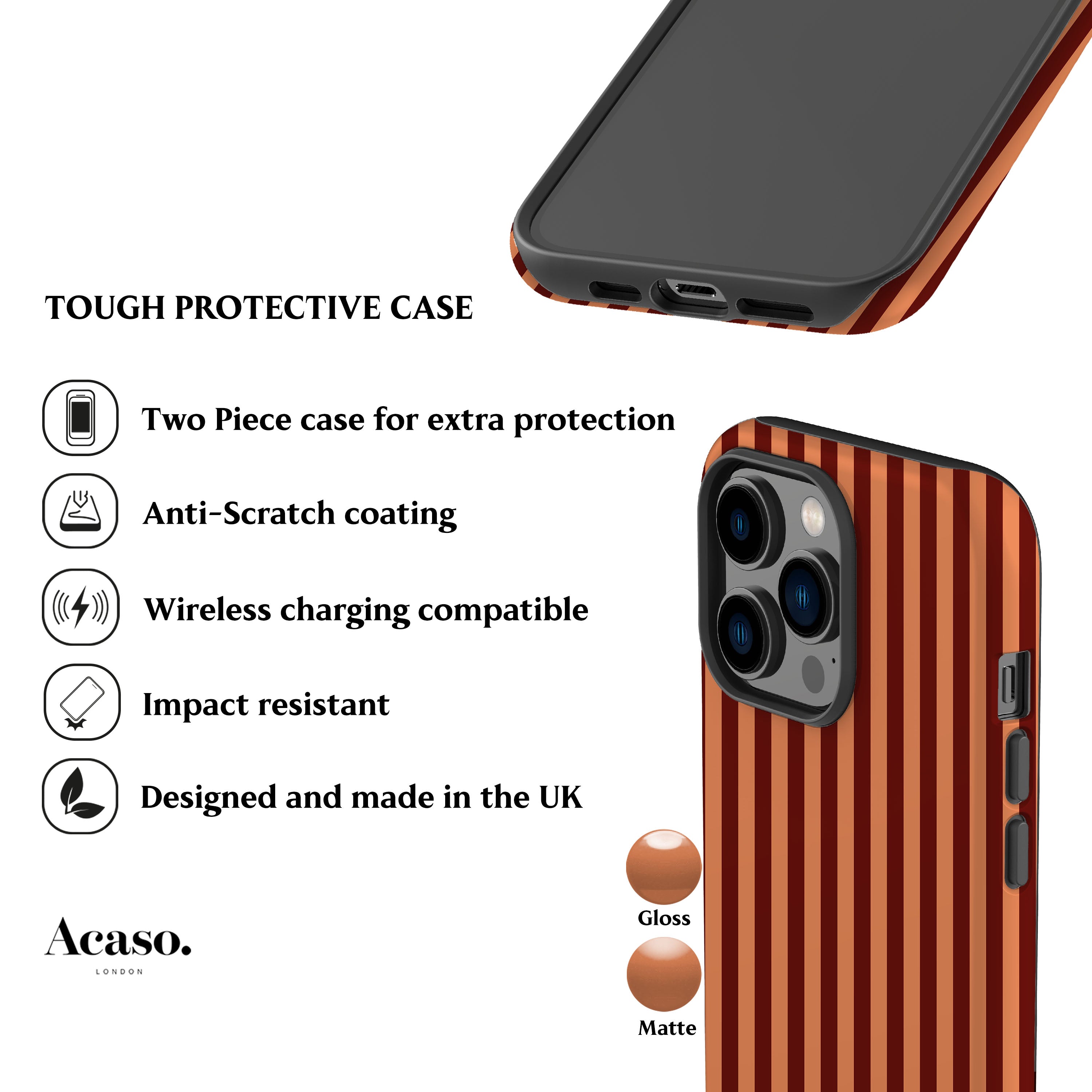 Peach Maroon Striped Phone Case