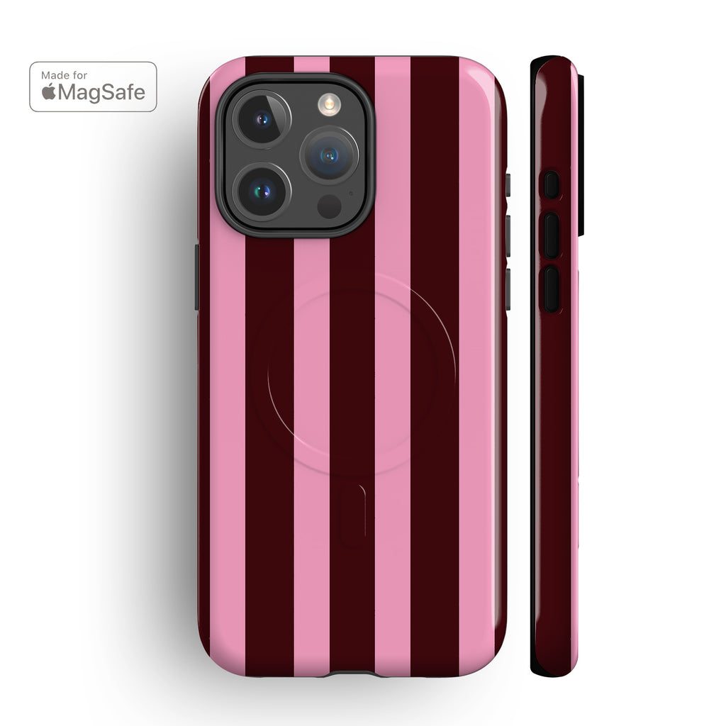 Spring Maroon Pink Stripes MagSafe iPhone Case