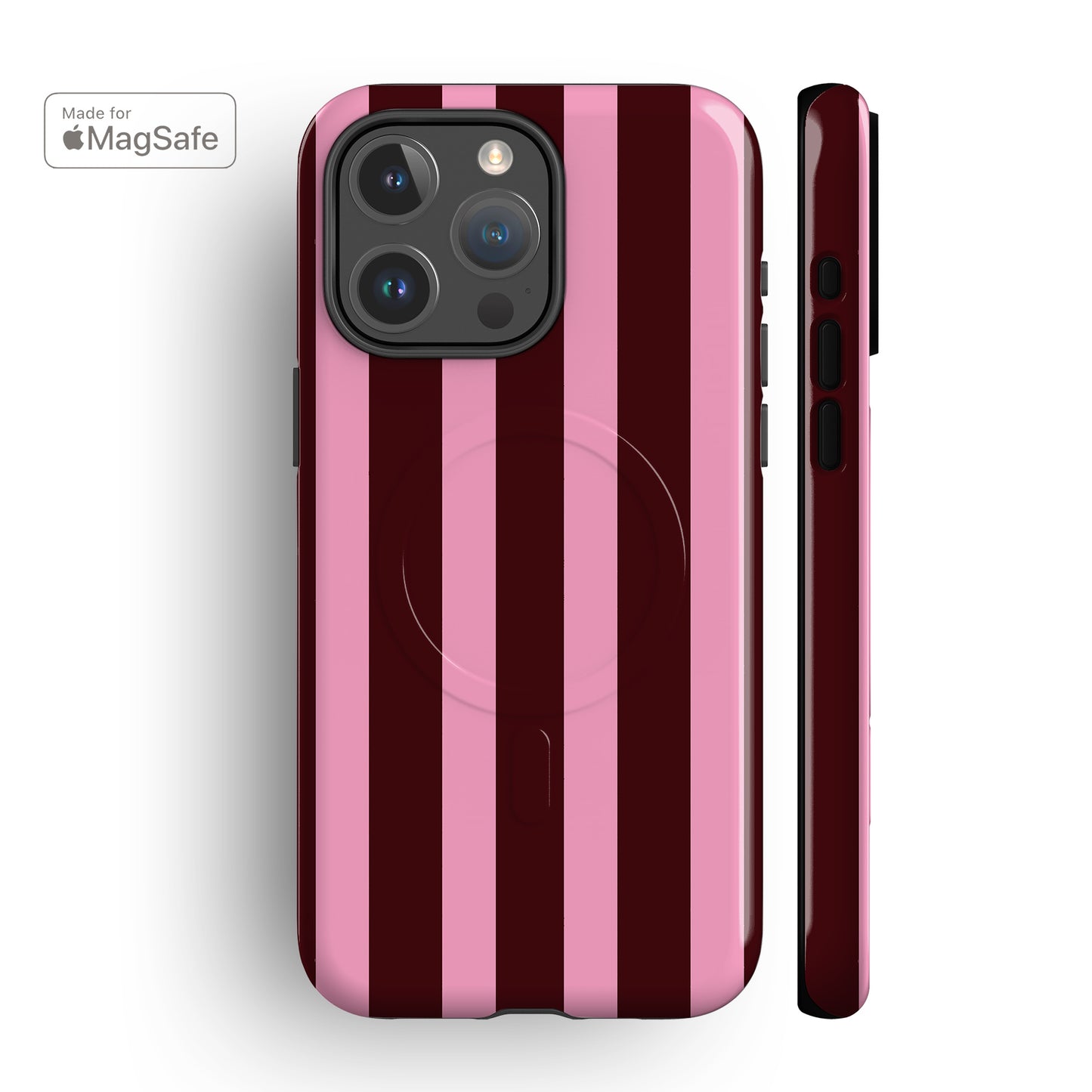 Spring Maroon Pink Stripes MagSafe iPhone Case