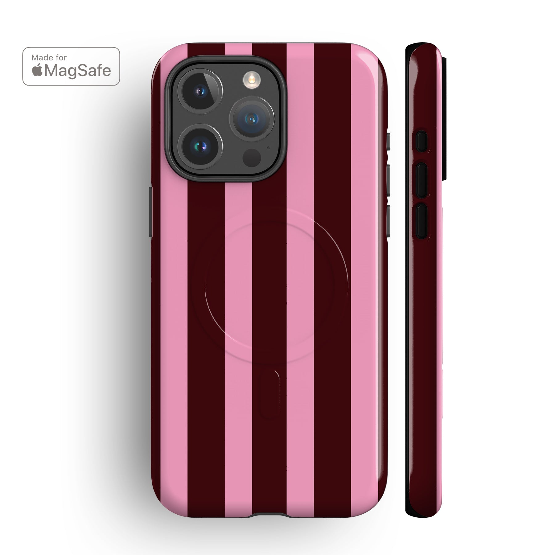 Spring Maroon Pink Stripes MagSafe iPhone Case