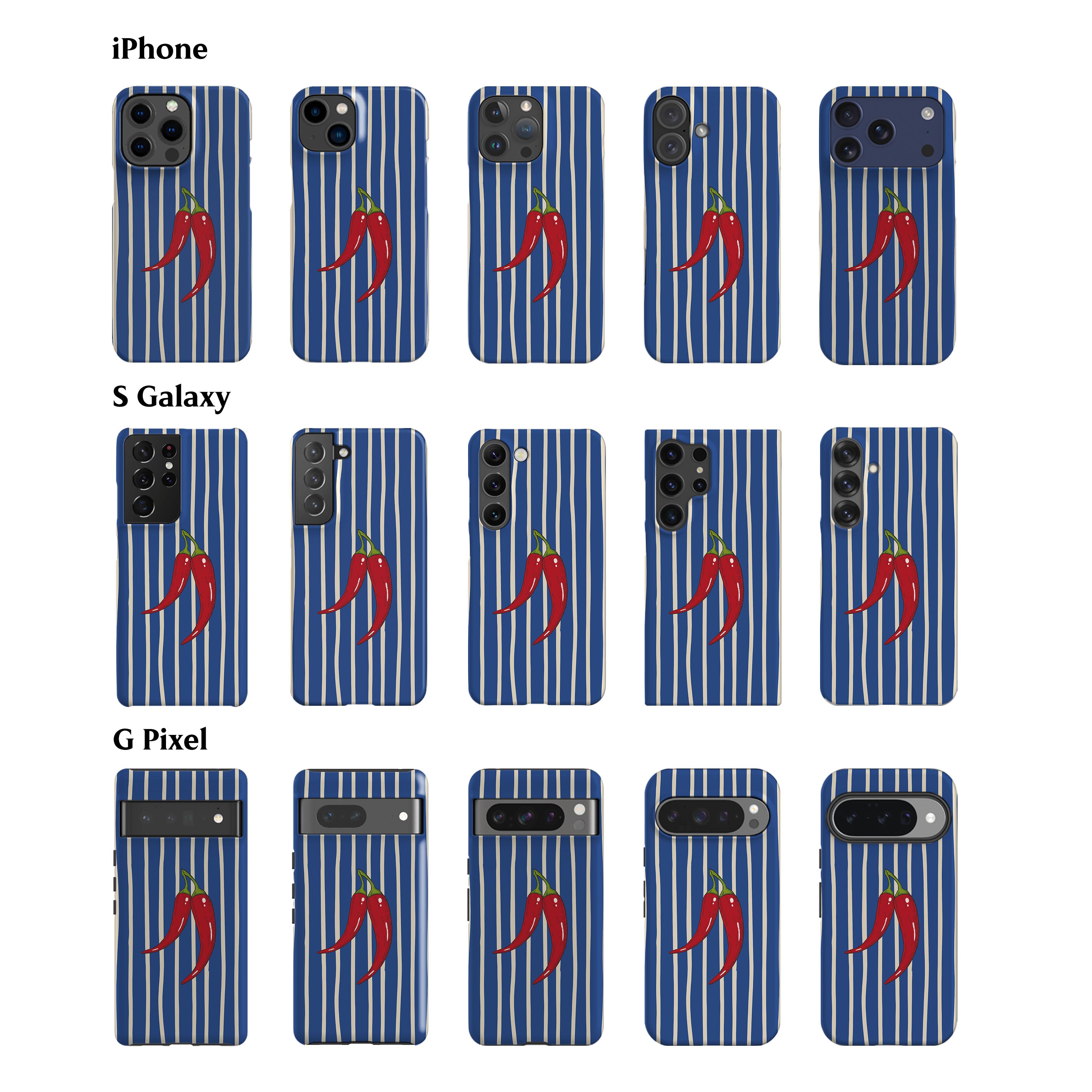 Striped Chilies Blue Phone Case