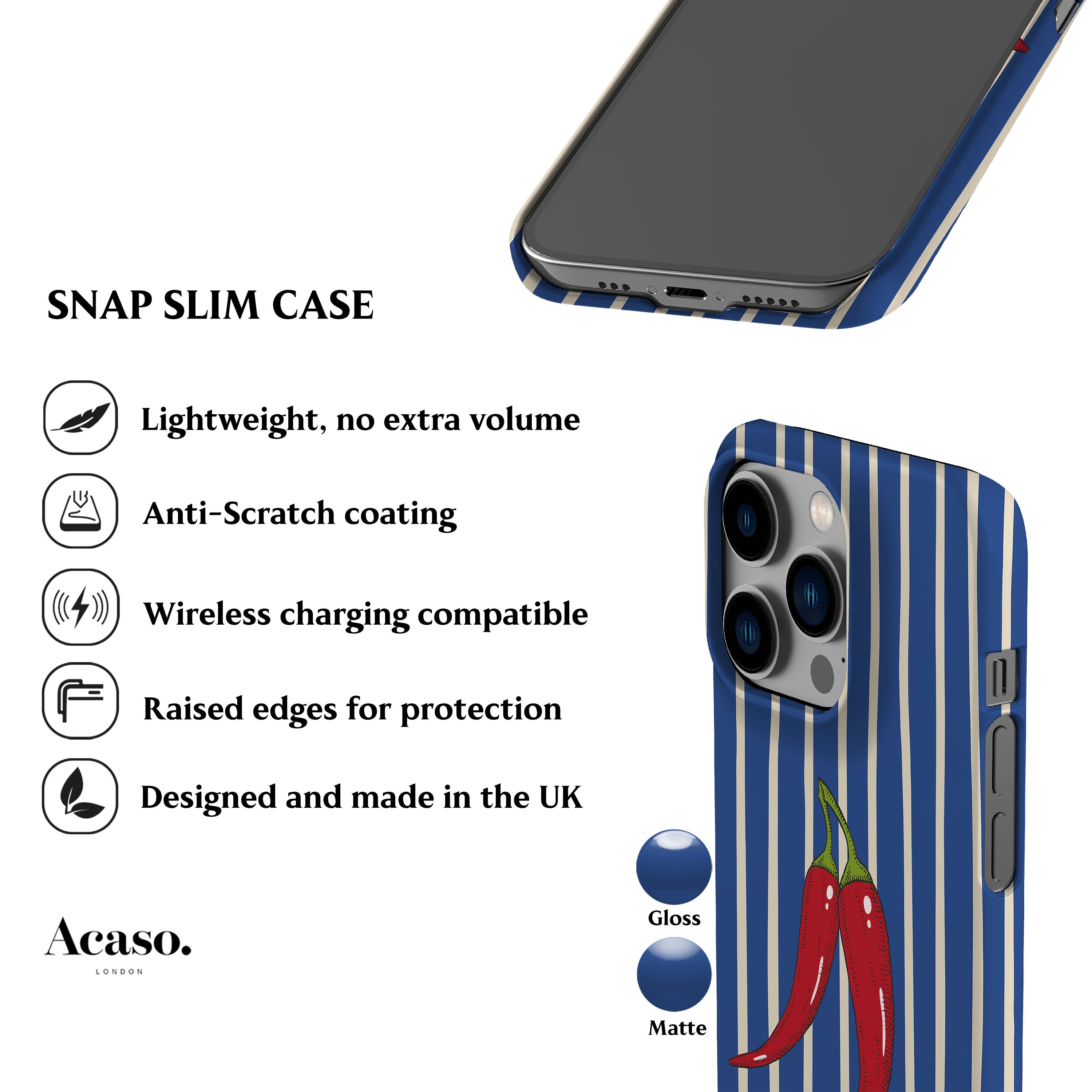 Striped Chilies Blue Phone Case