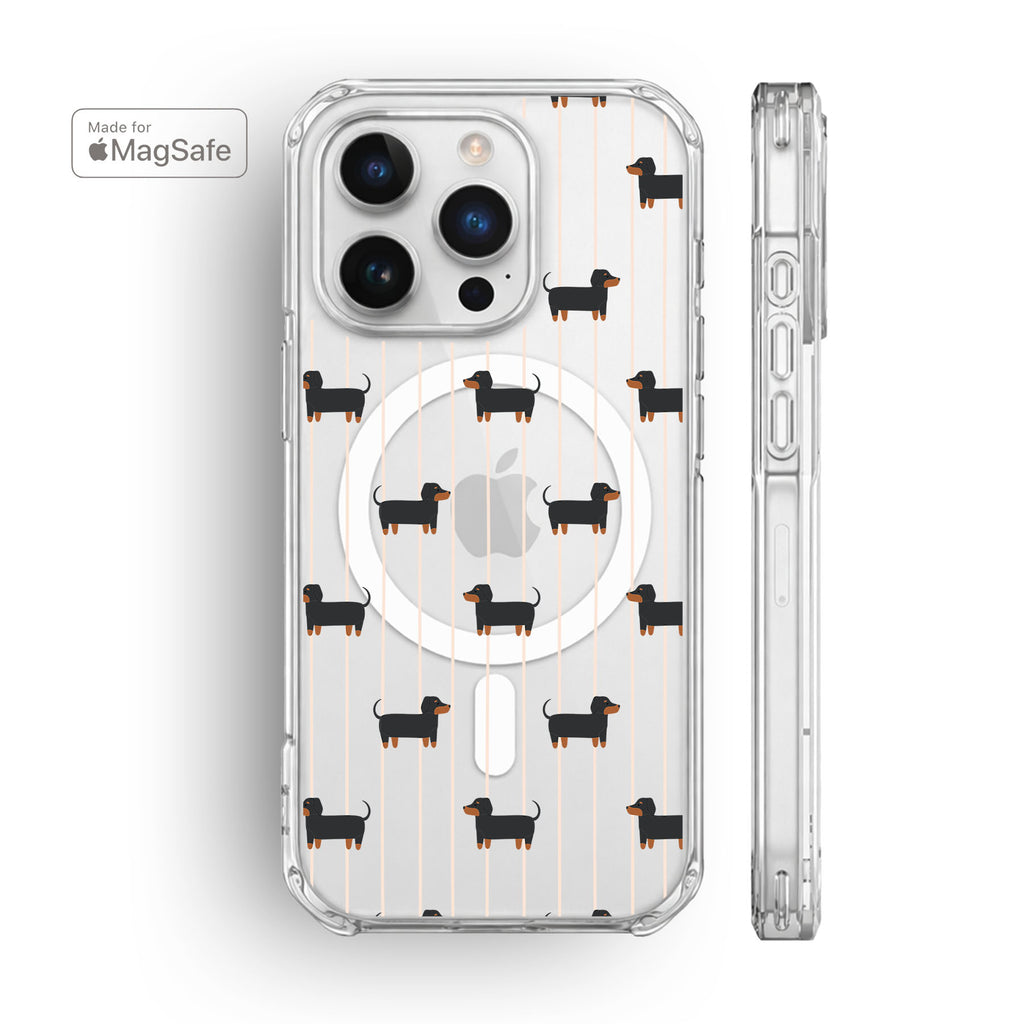 Striped Dachshund Clear MagSafe iPhone Case