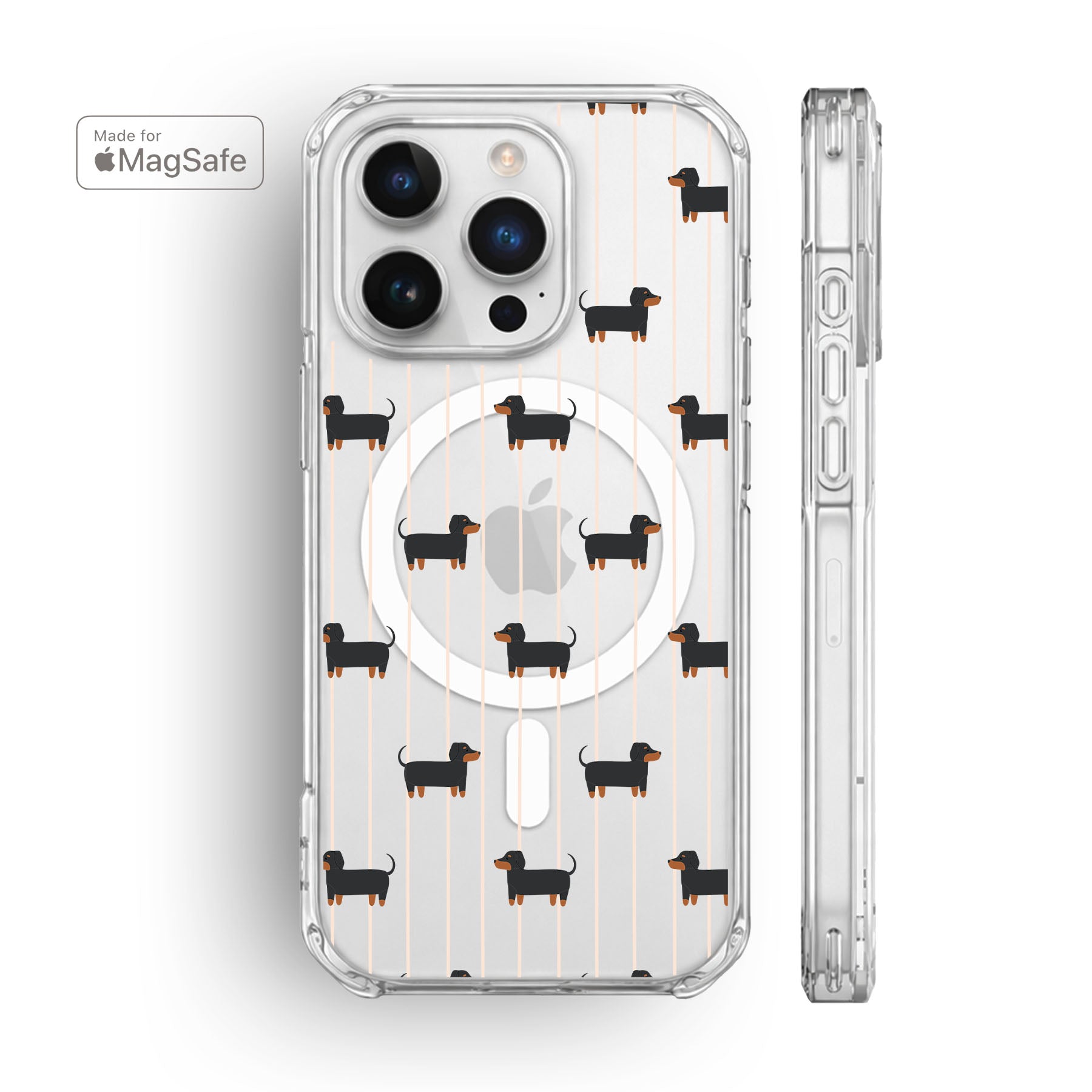 Striped Dachshund Clear MagSafe iPhone Case