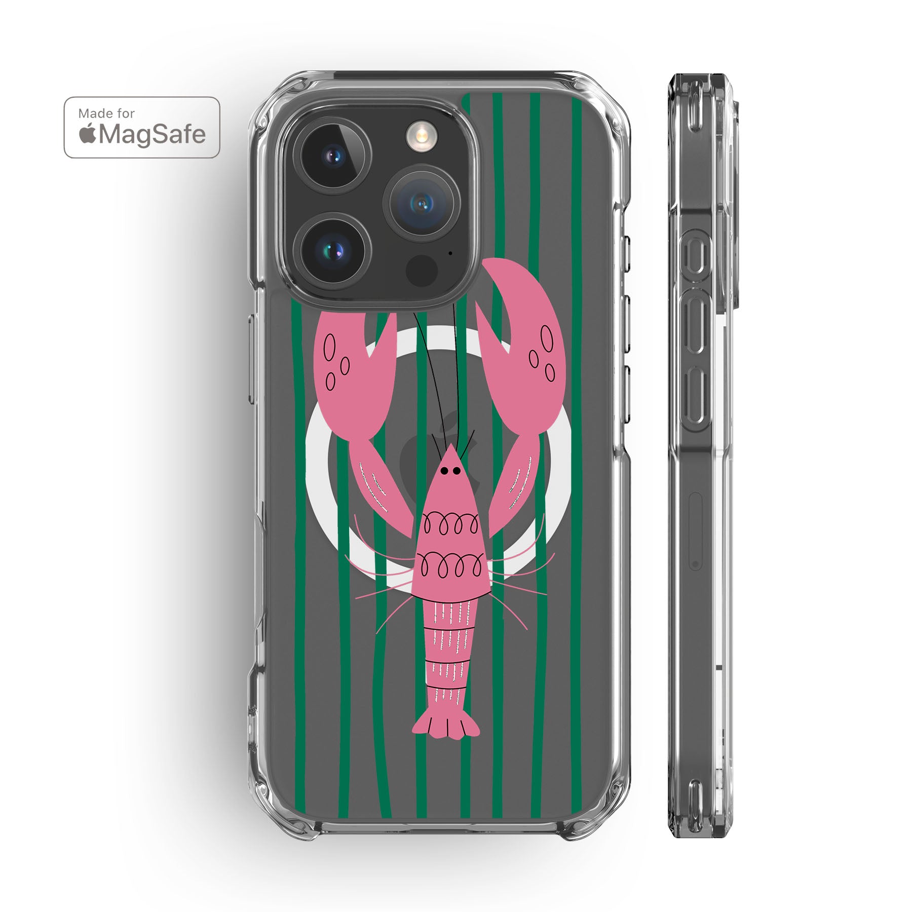 Striped Lobster Clear MagSafe iPhone Case