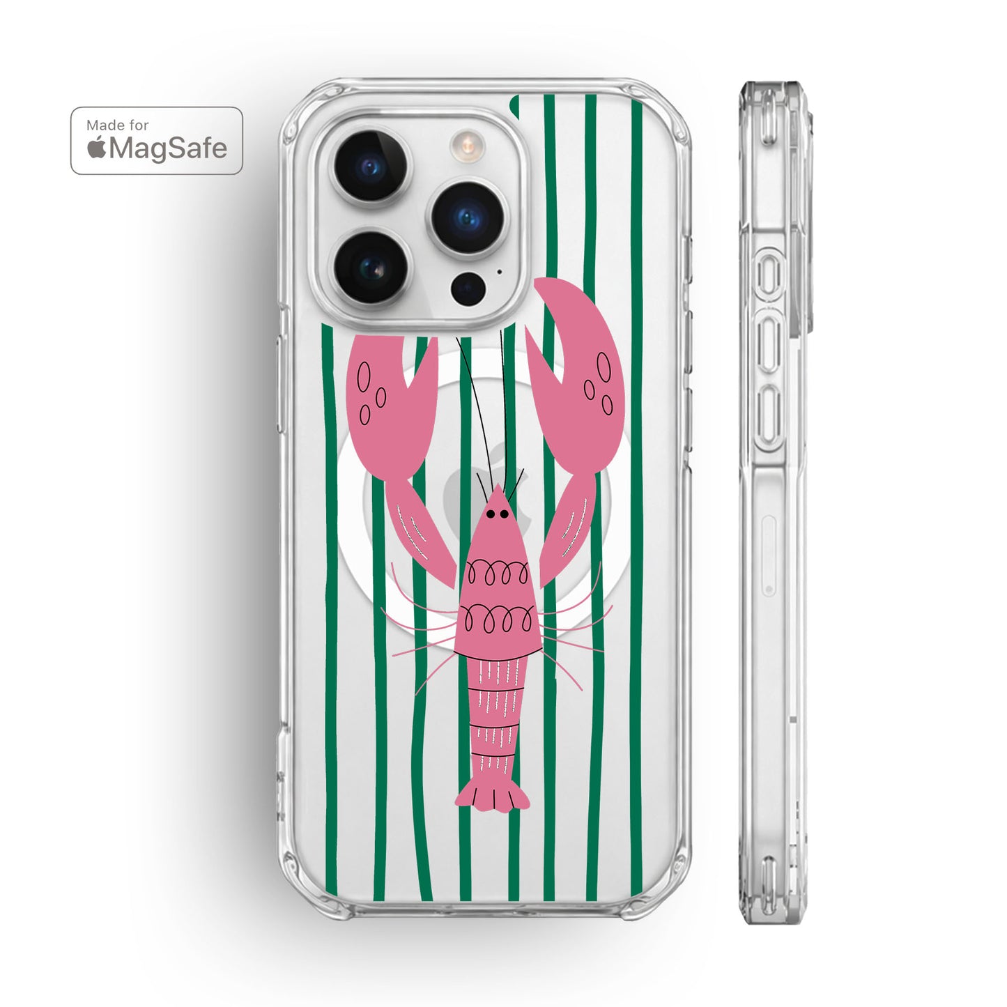 Striped Lobster Clear MagSafe iPhone Case