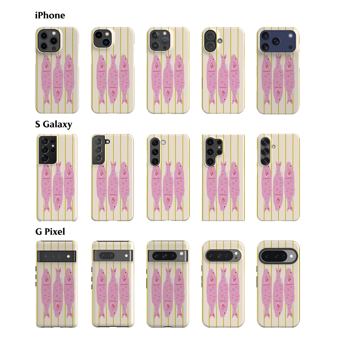 Striped Pink Sardines Phone Case