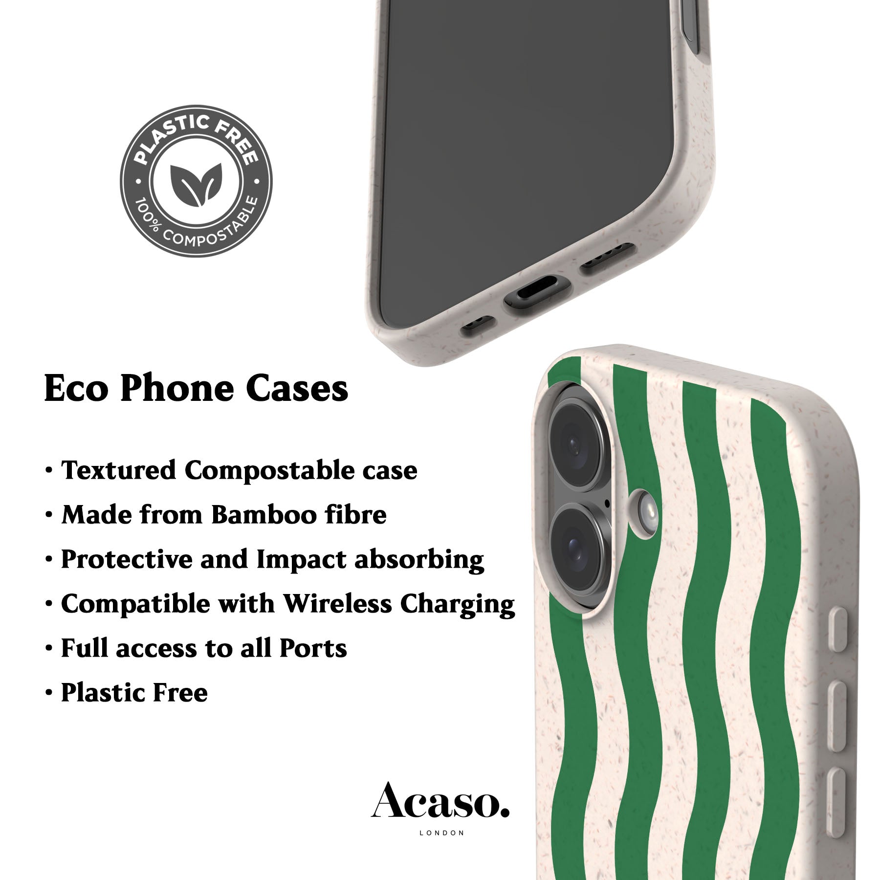 Striped Green Waves Eco-Friendly Phone Case