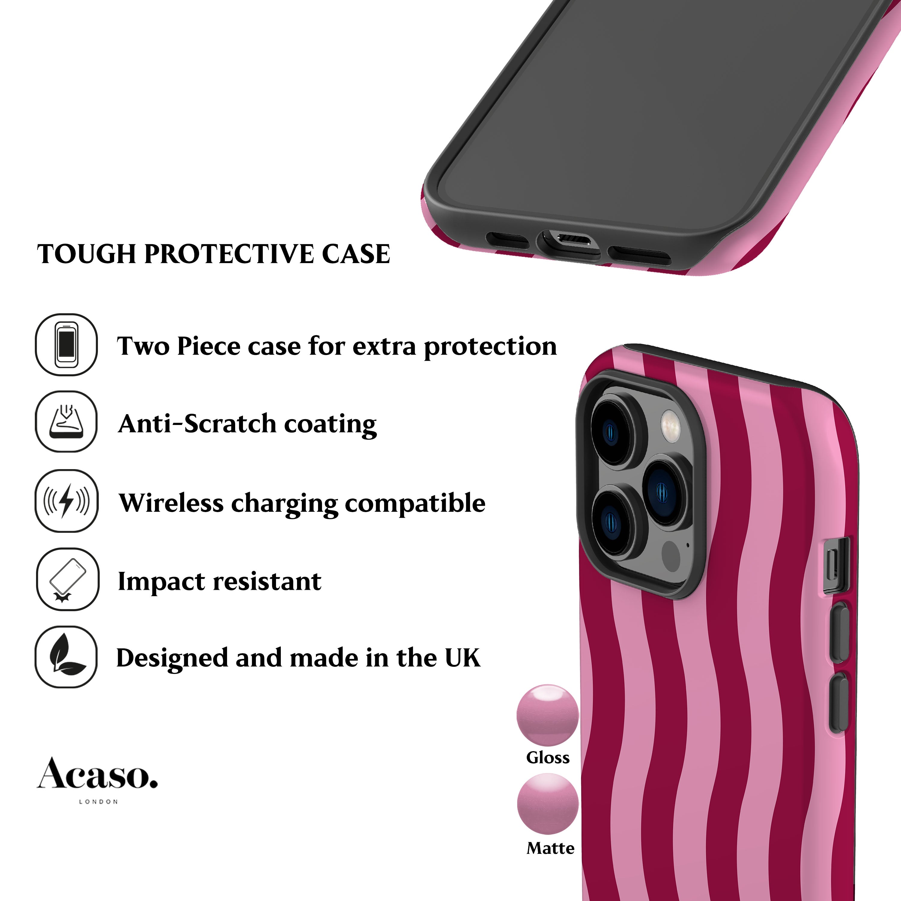 Striped Pink Waves Phone Case
