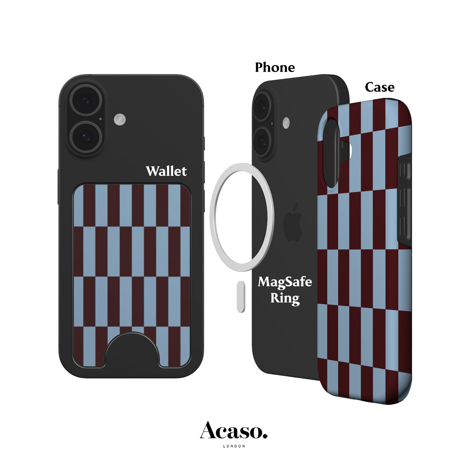 Tile Checkers Maroon Magnetic Phone Wallet