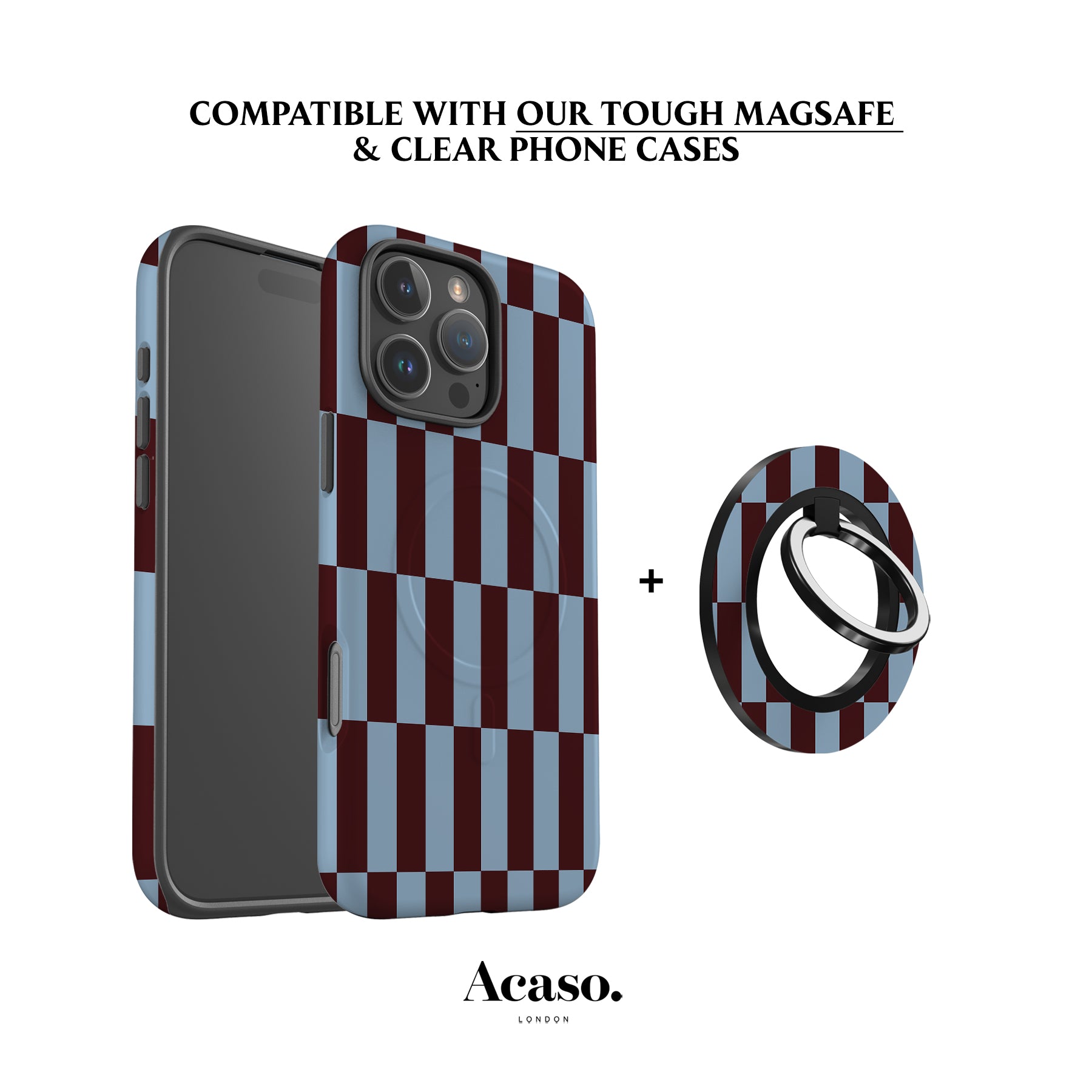 Tile Checkers Blue Maroon MagSafe Ring Holder