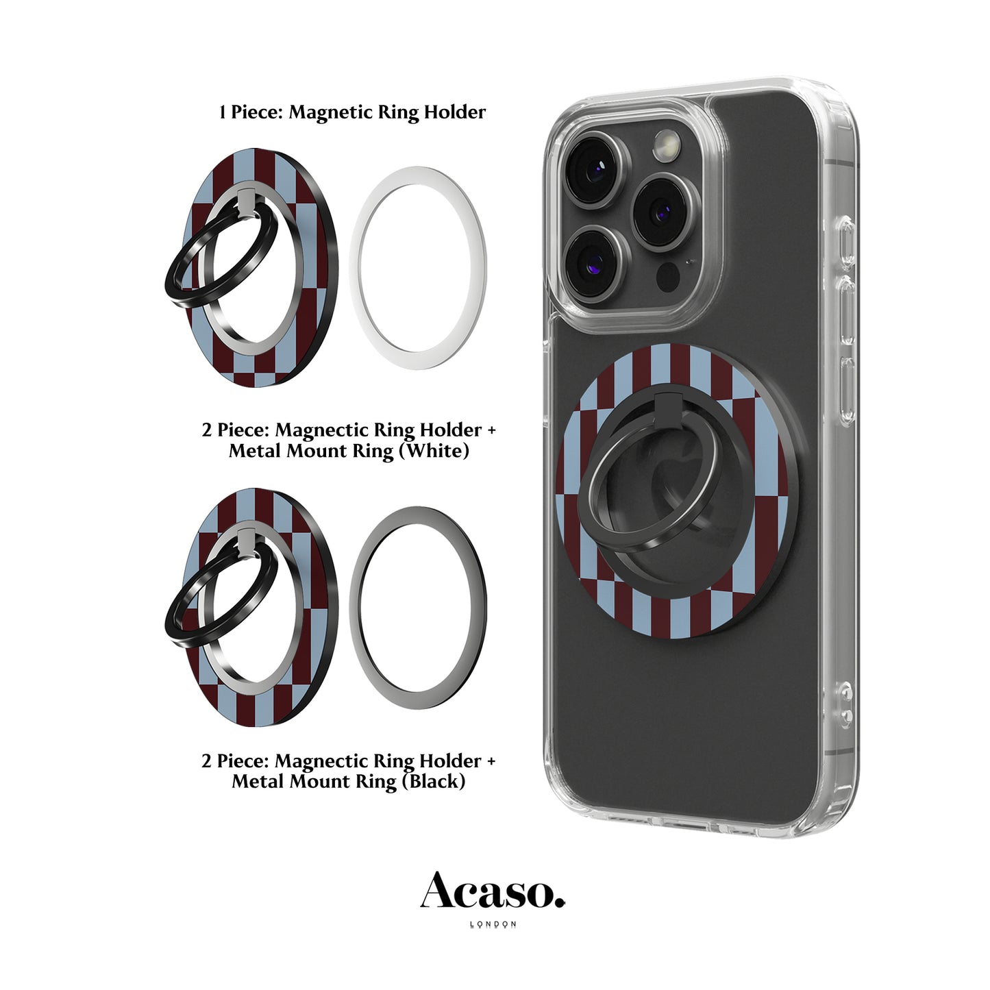 Tile Checkers Blue Maroon MagSafe Ring Holder