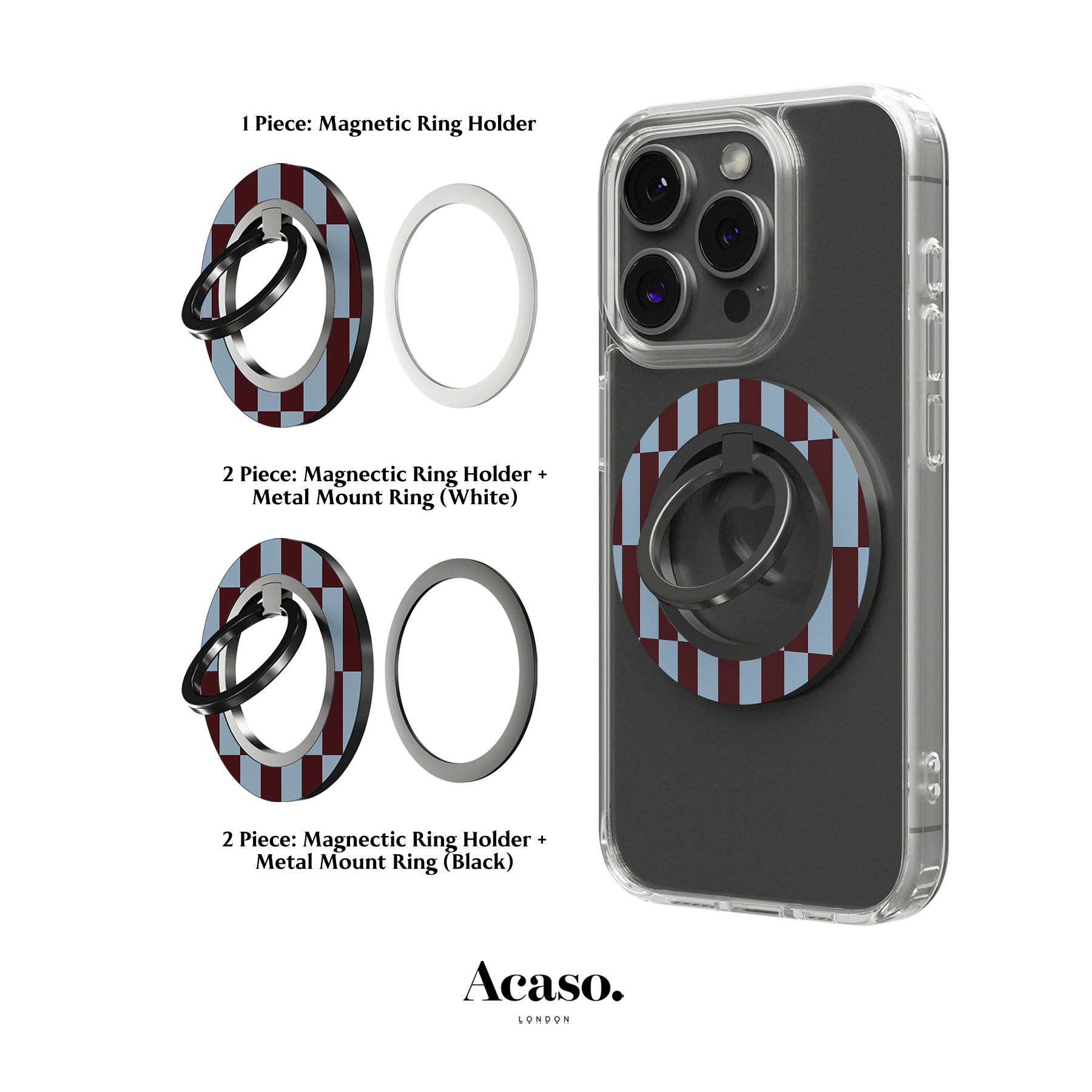 Tile Checkers Blue Maroon MagSafe Ring Holder