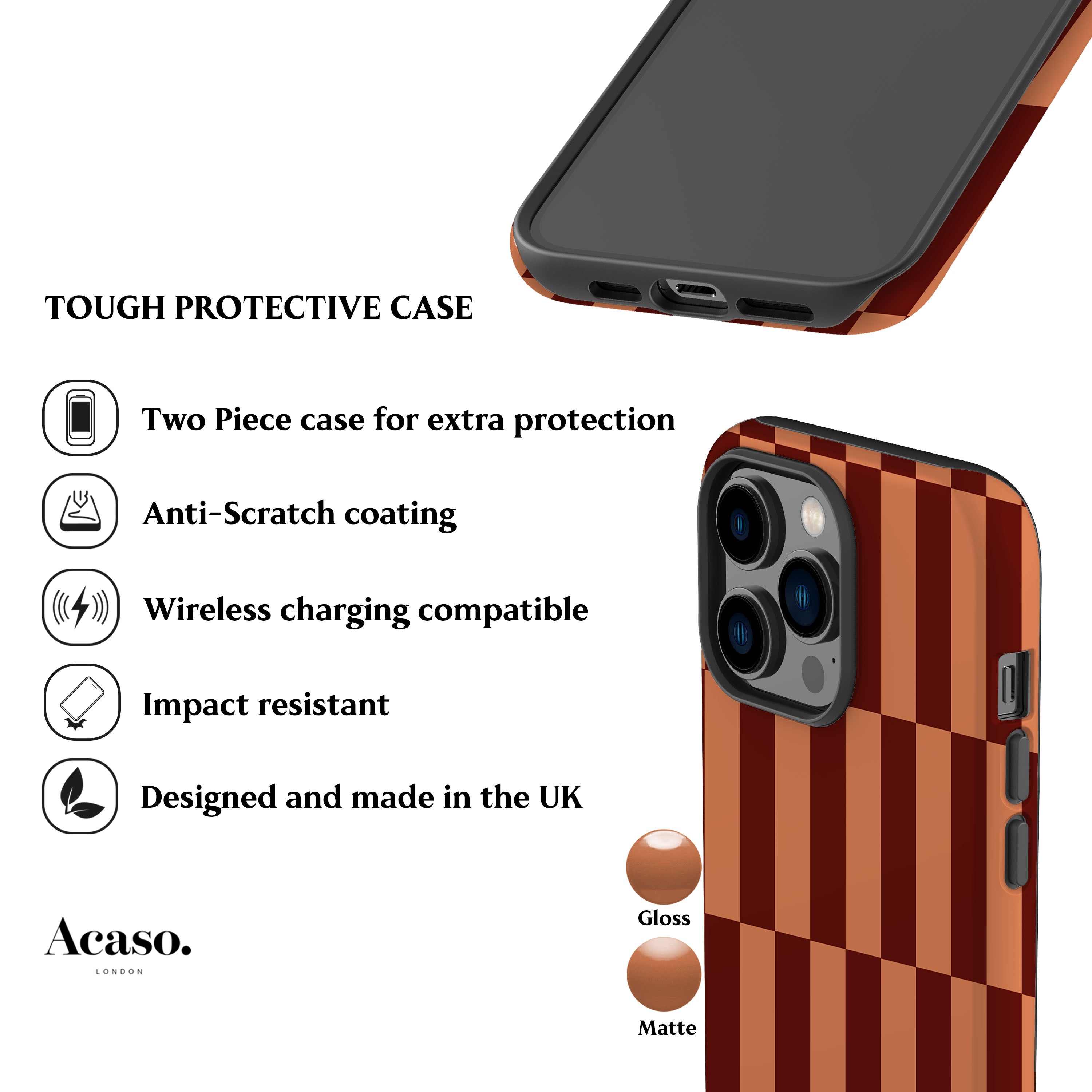 Tile Checkers Peach Maroon Phone Case