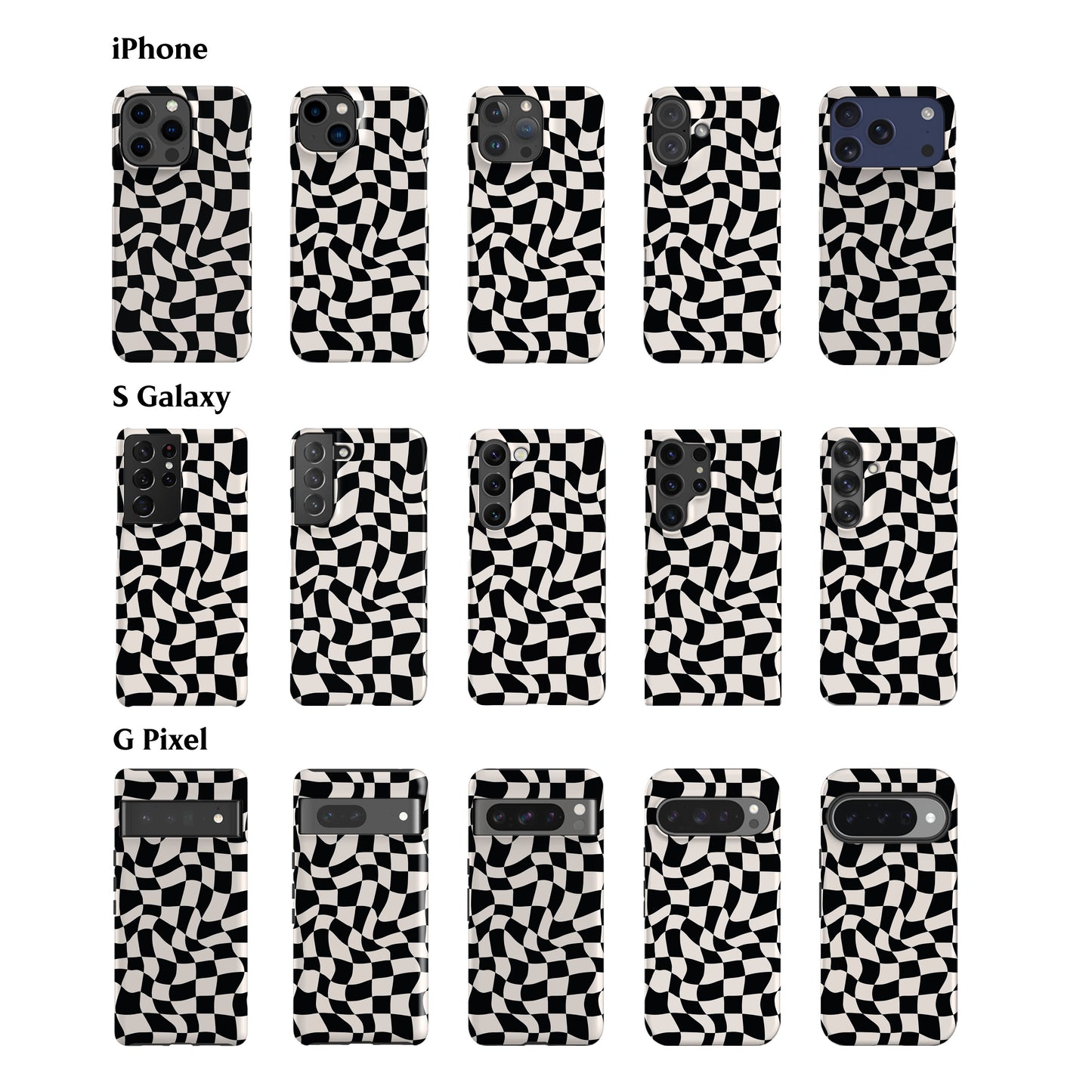 Wavy Checkers Black Phone Case