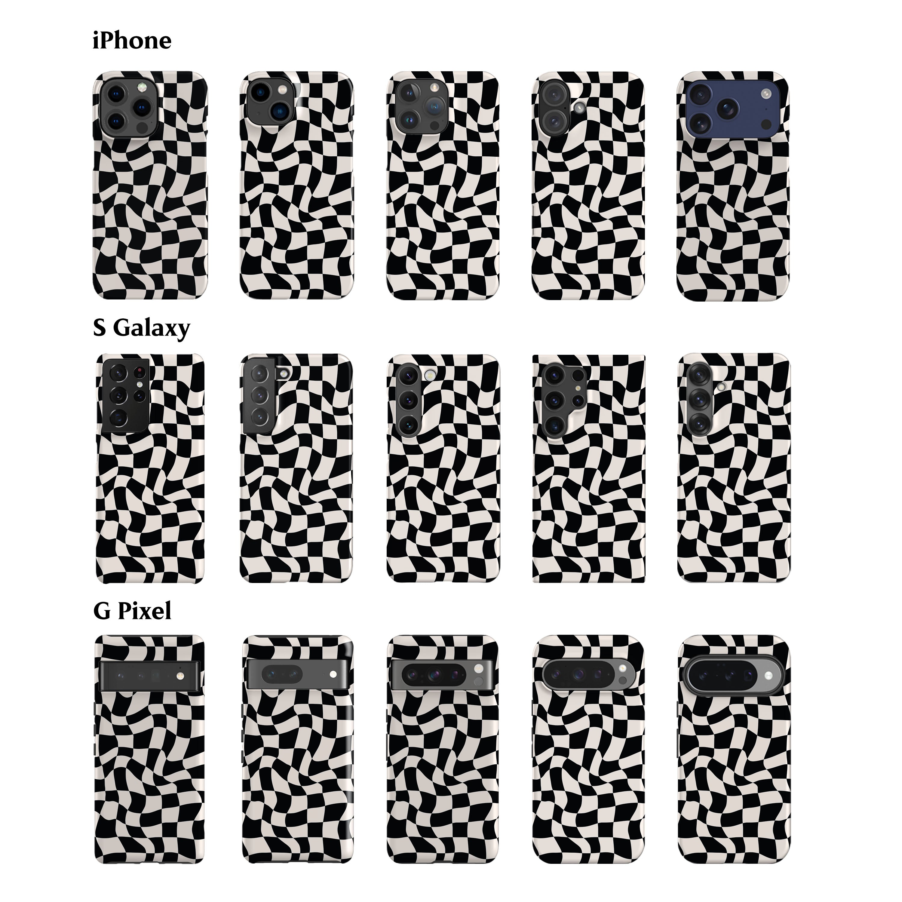 Wavy Checkers Black Phone Case