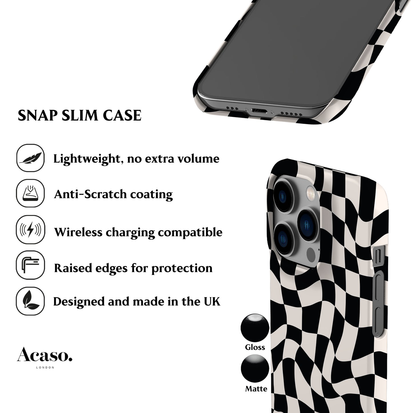 Wavy Checkers Black Phone Case