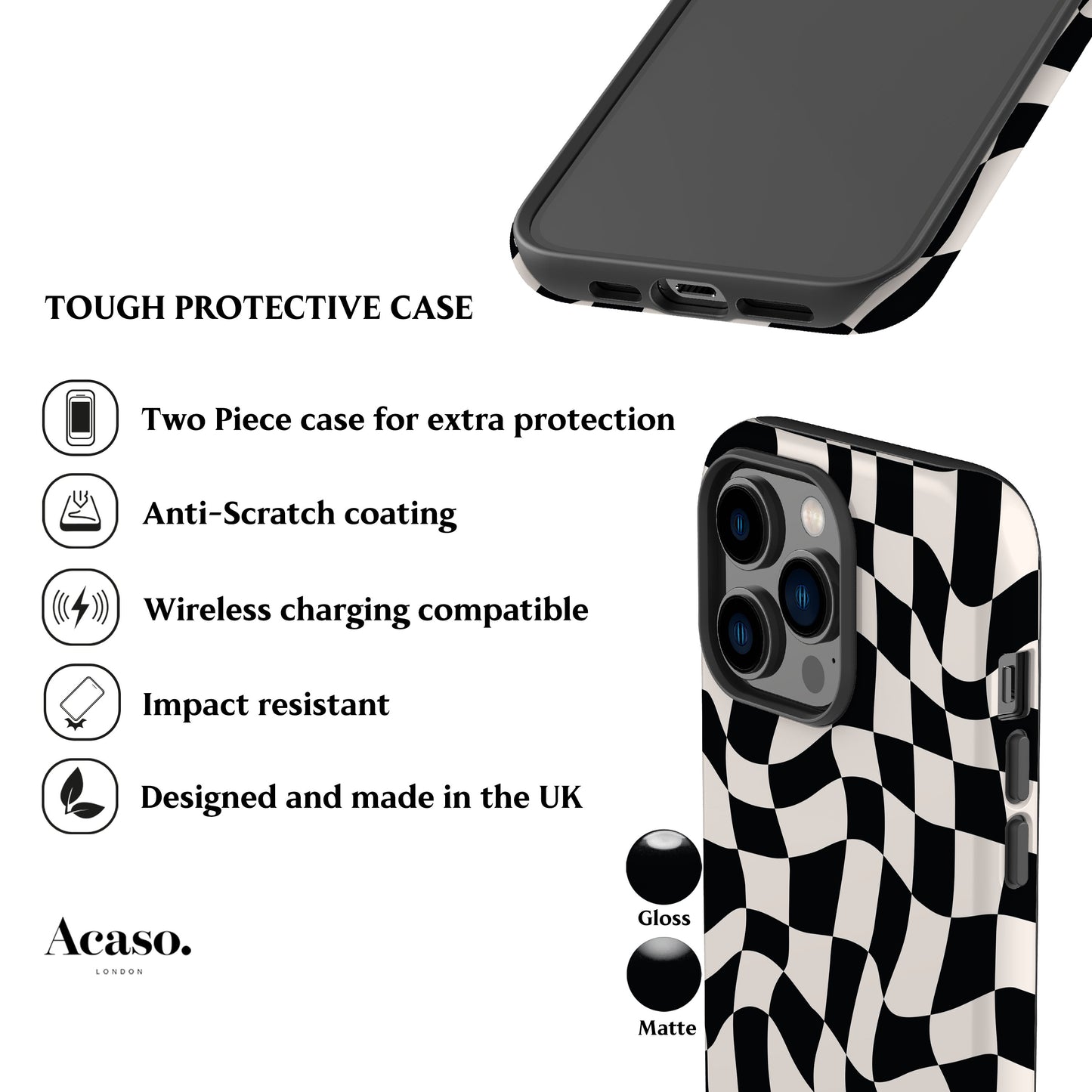 Wavy Checkers Black Phone Case