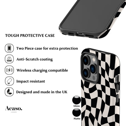 Wavy Checkers Black Phone Case