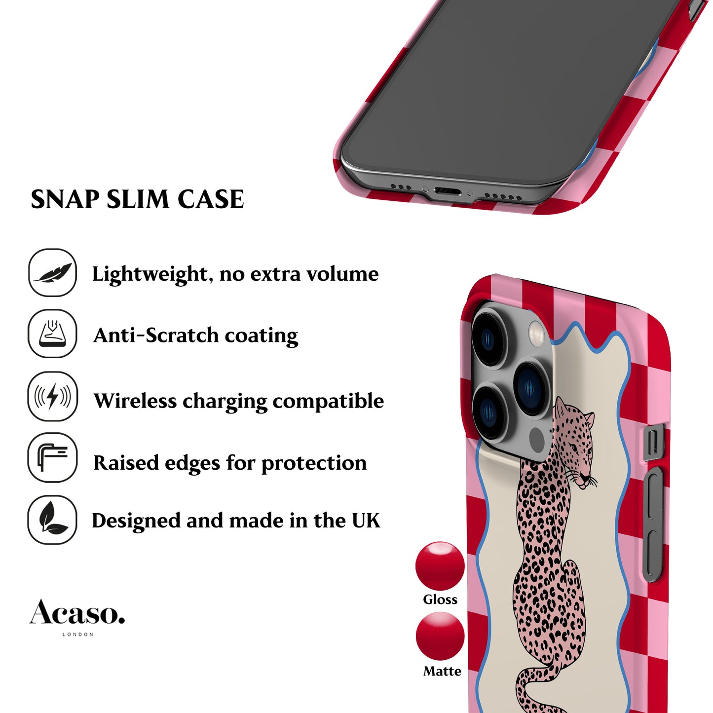 Wavy Leo Red Check Phone Case