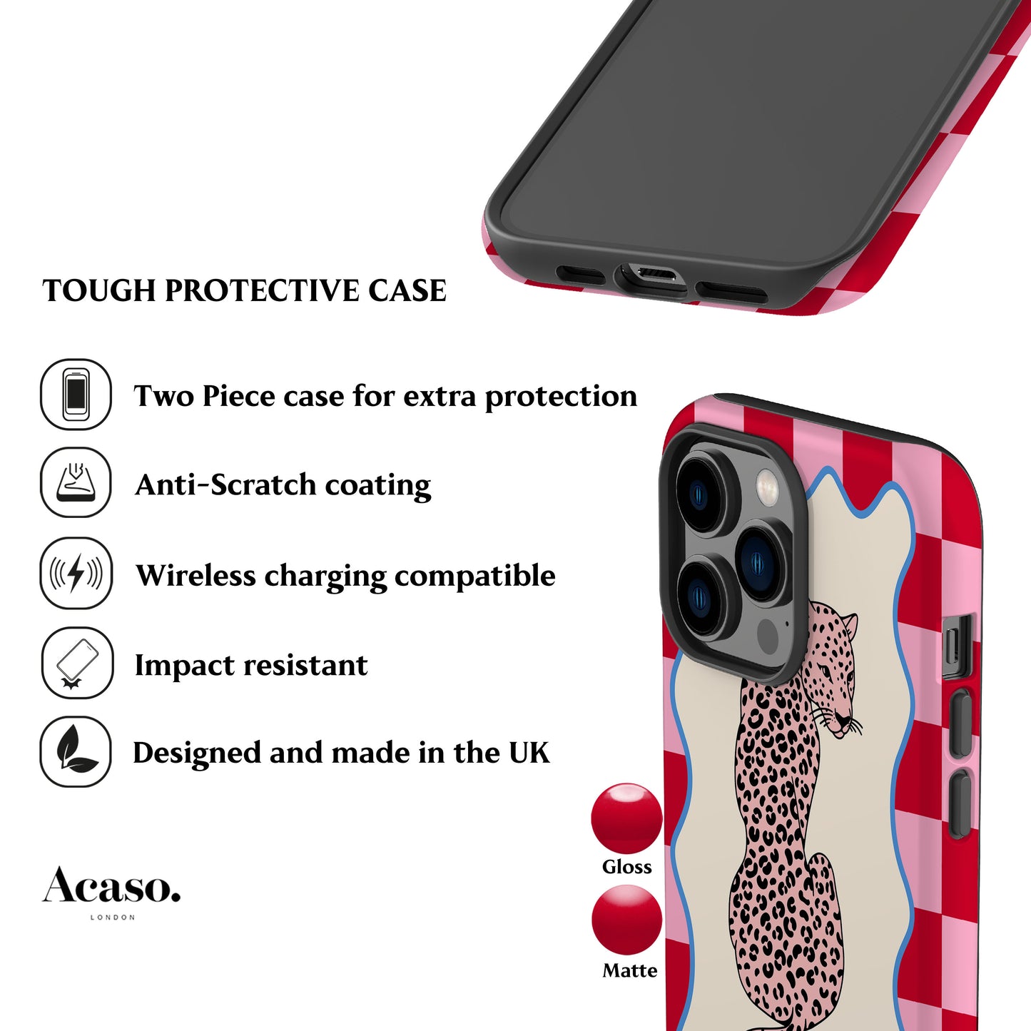 Wavy Leo Red Check Phone Case