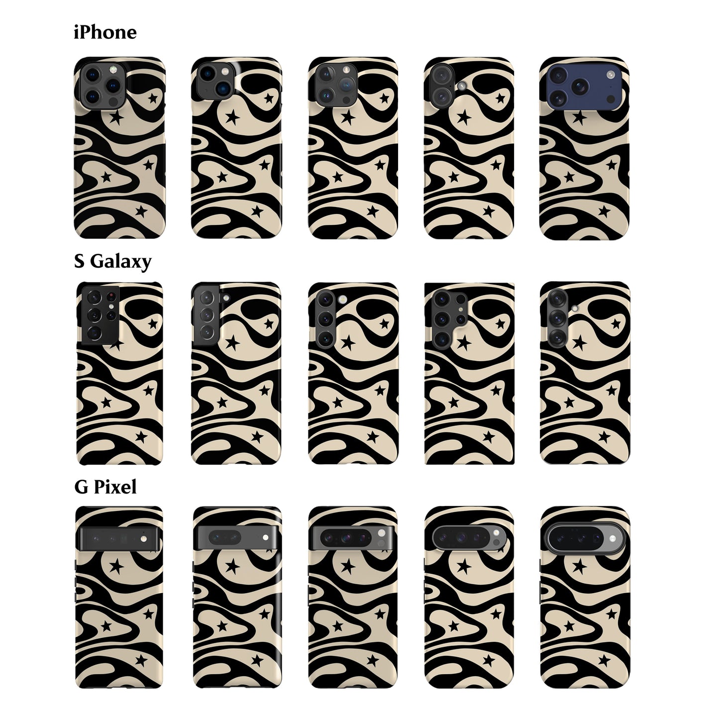 Wavy Stars Black Phone Case