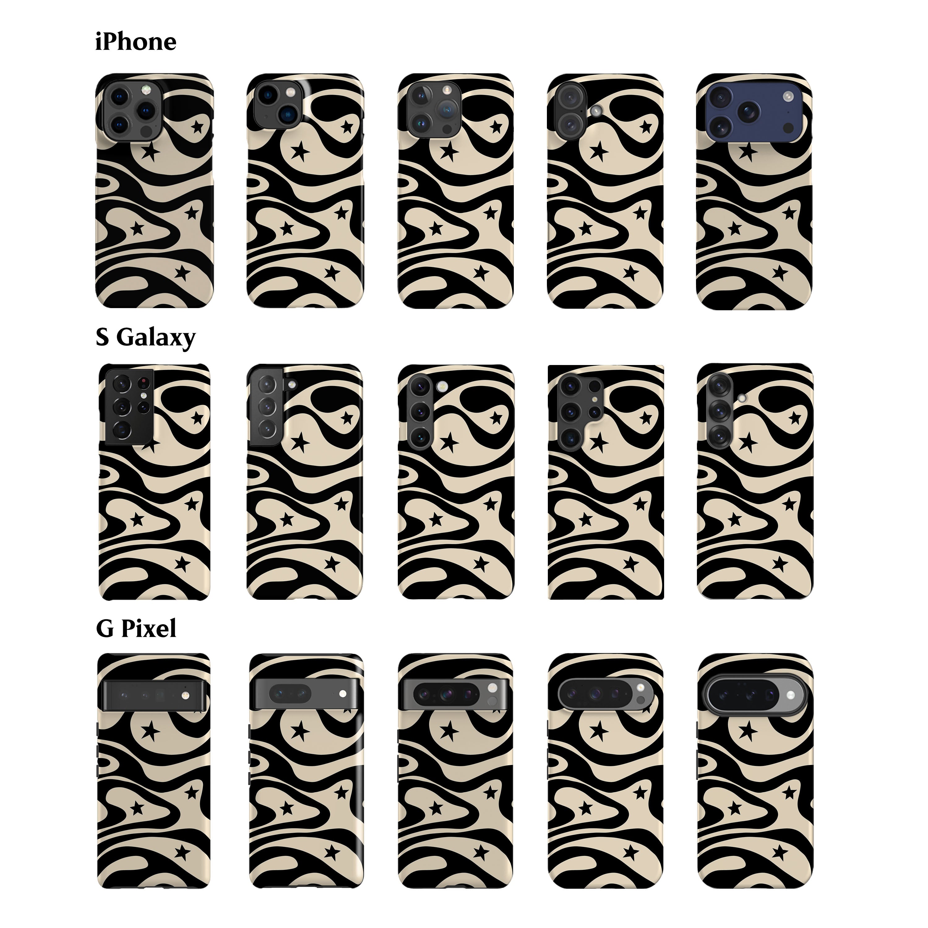 Wavy Stars Black Phone Case