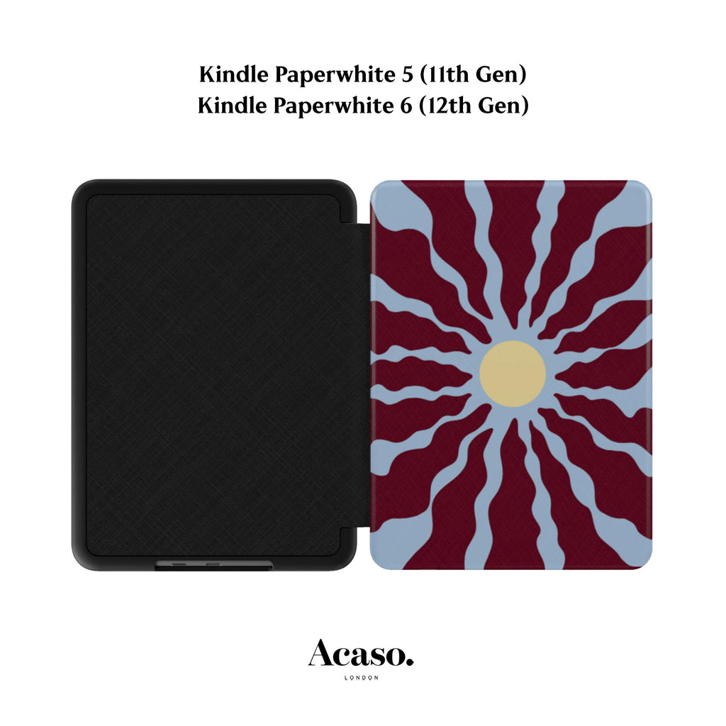 Wavy Sun Blue Maroon Kindle Case