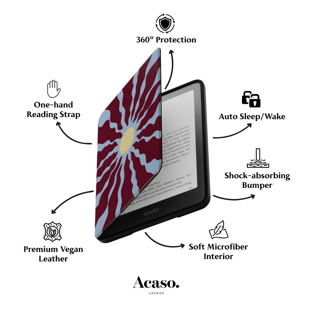 Wavy Sun Blue Maroon Kindle Case