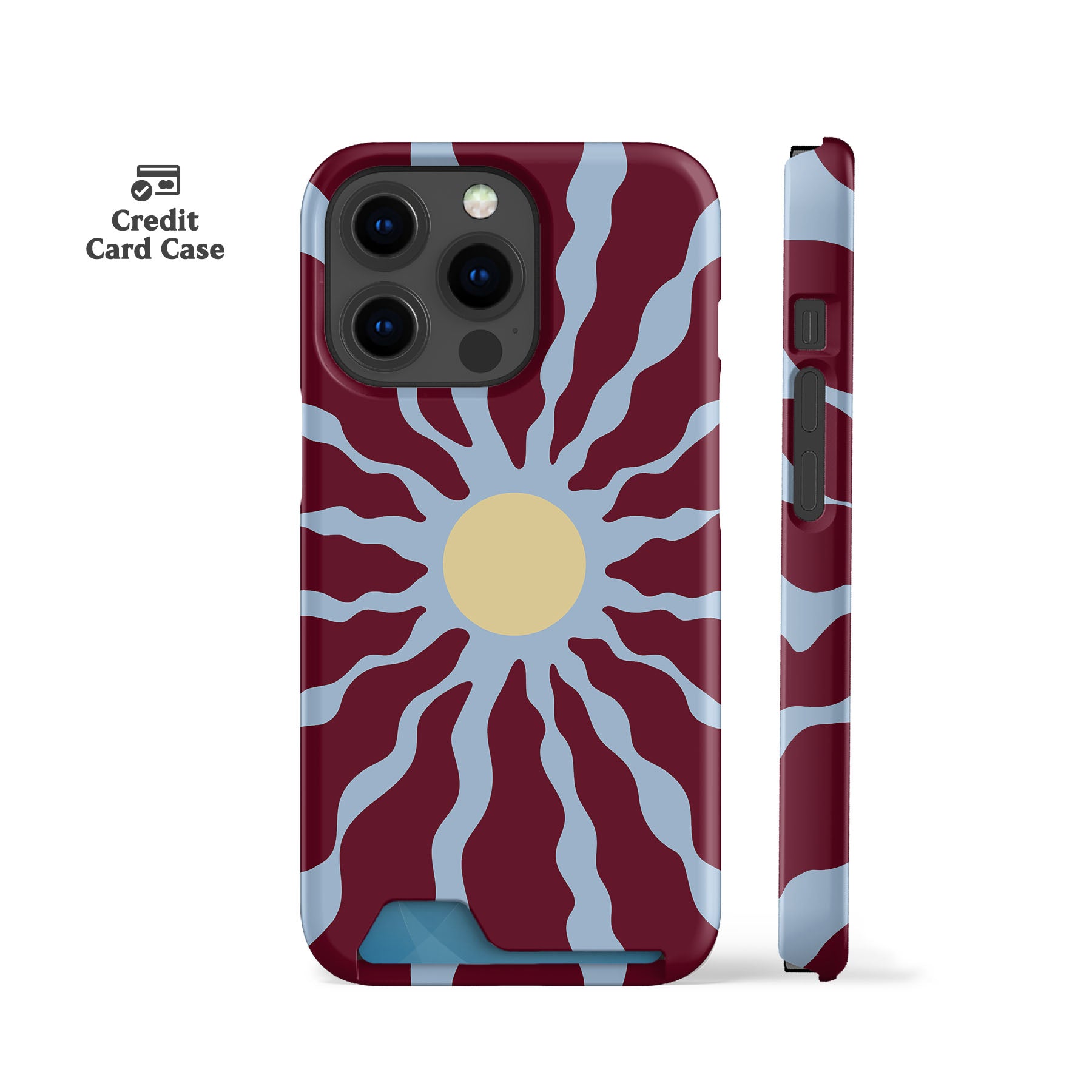 Wavy Sun Blue Maroon Card Case