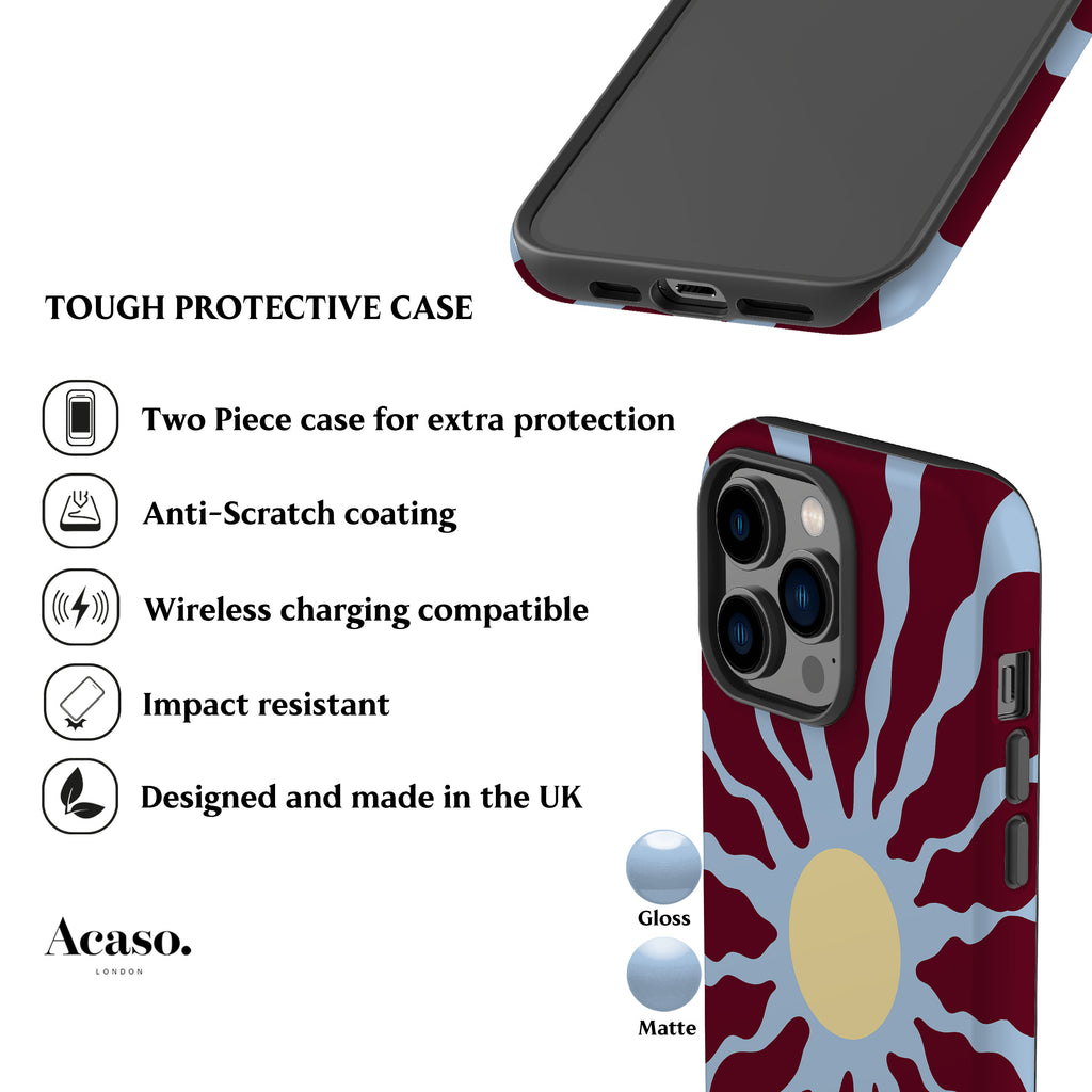 Blue Maroon Wavy Sun Phone Case