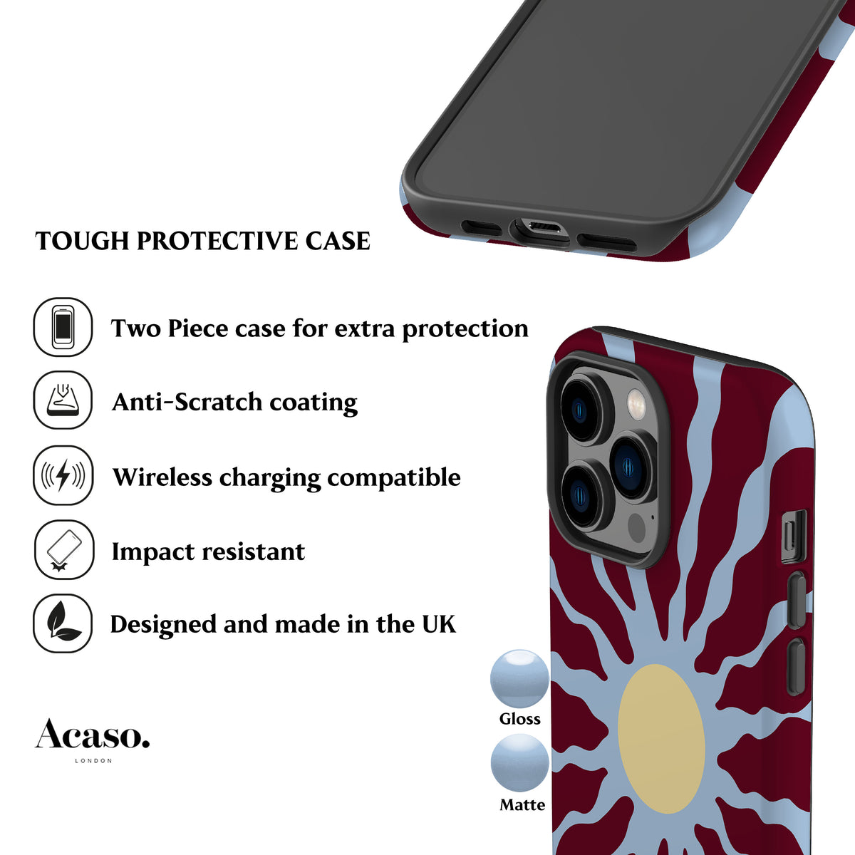 Blue Maroon Wavy Sun Phone Case