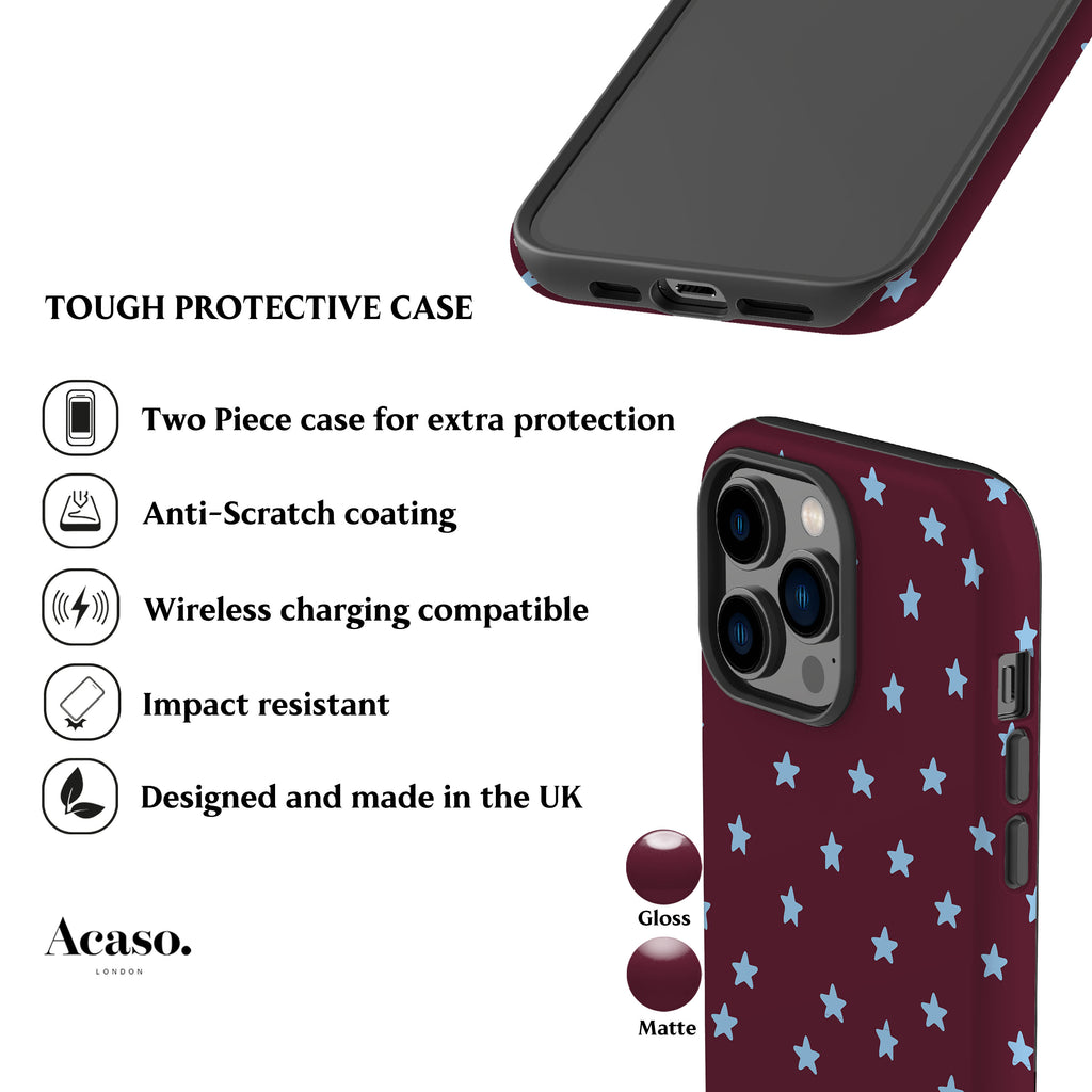 Wonky Mini Stars Burgundy Phone Case