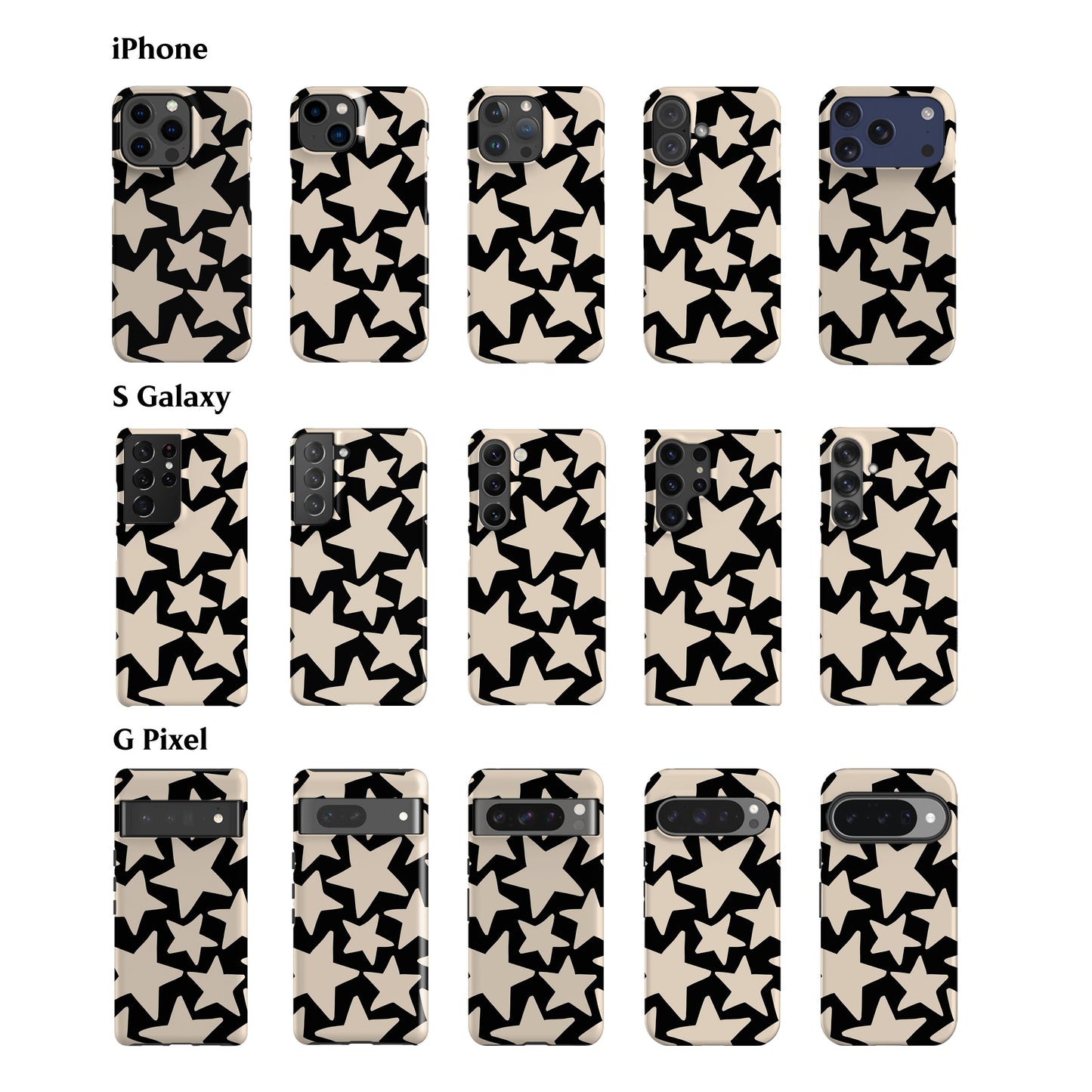 Wonky Stars Black Phone Case