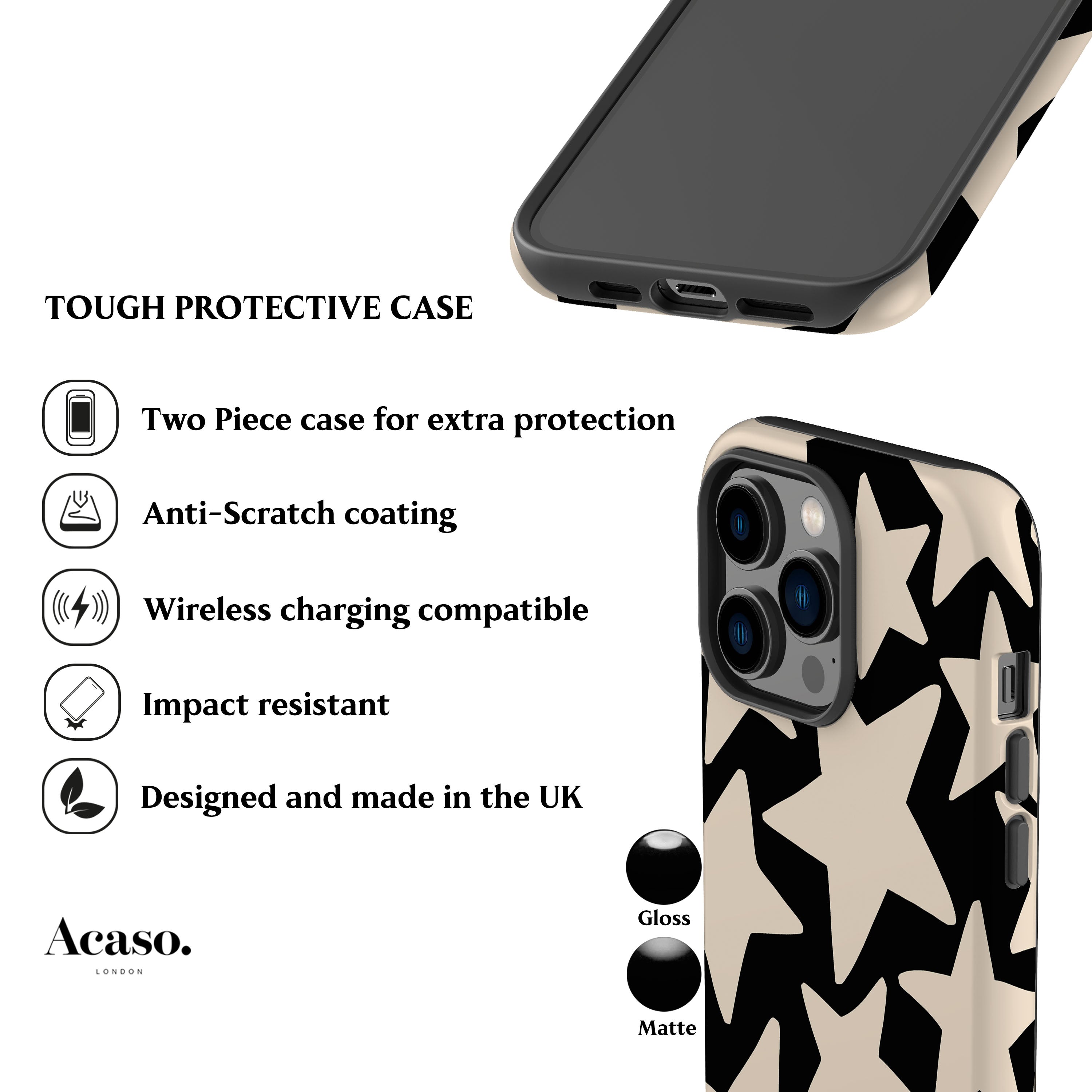 Wonky Stars Black Phone Case