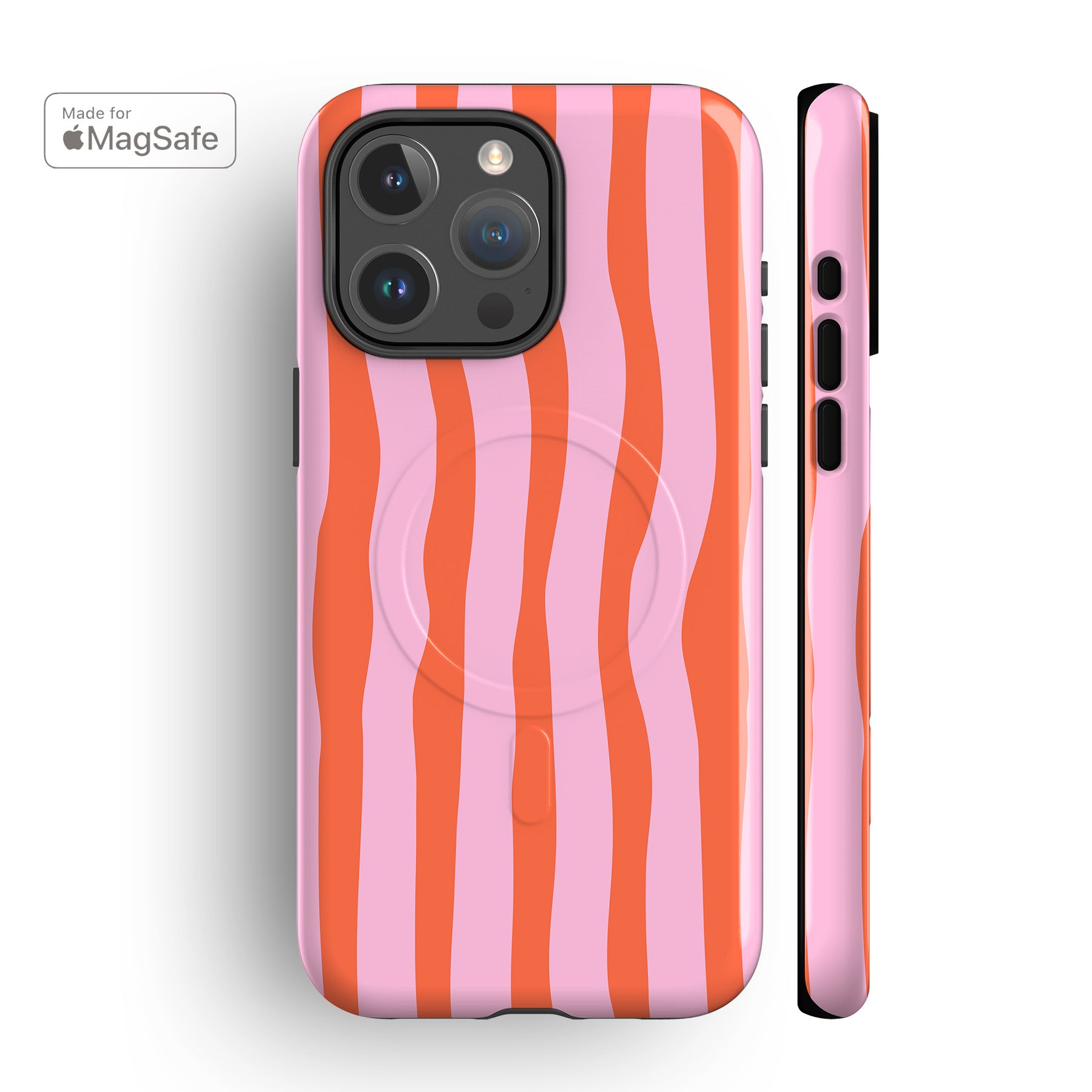 Wonky Pink Orange Stripes MagSafe iPhone Case
