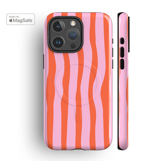 Wonky Pink Orange Stripes MagSafe iPhone Case