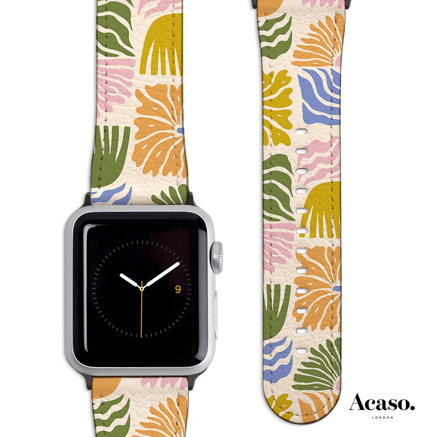 an apple watch strap with a colorful flower pattern