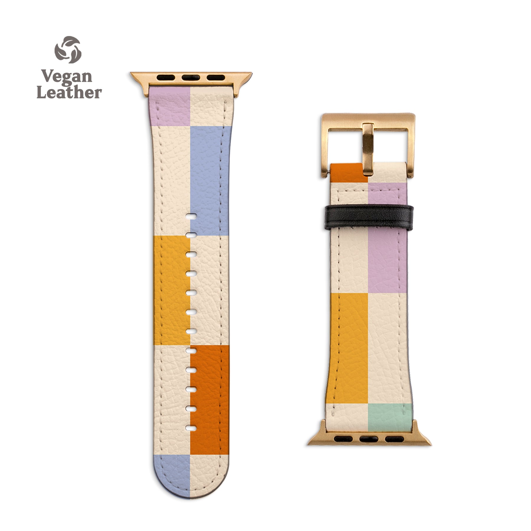 a colorful watch strap with a gold buckle