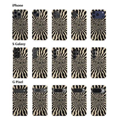 a collection of 12 phone cases with a zebra-like pattern, featuring a mix of iPhone and Samsung models.