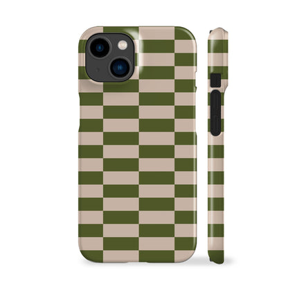 Long Checkered Olive Phone Case