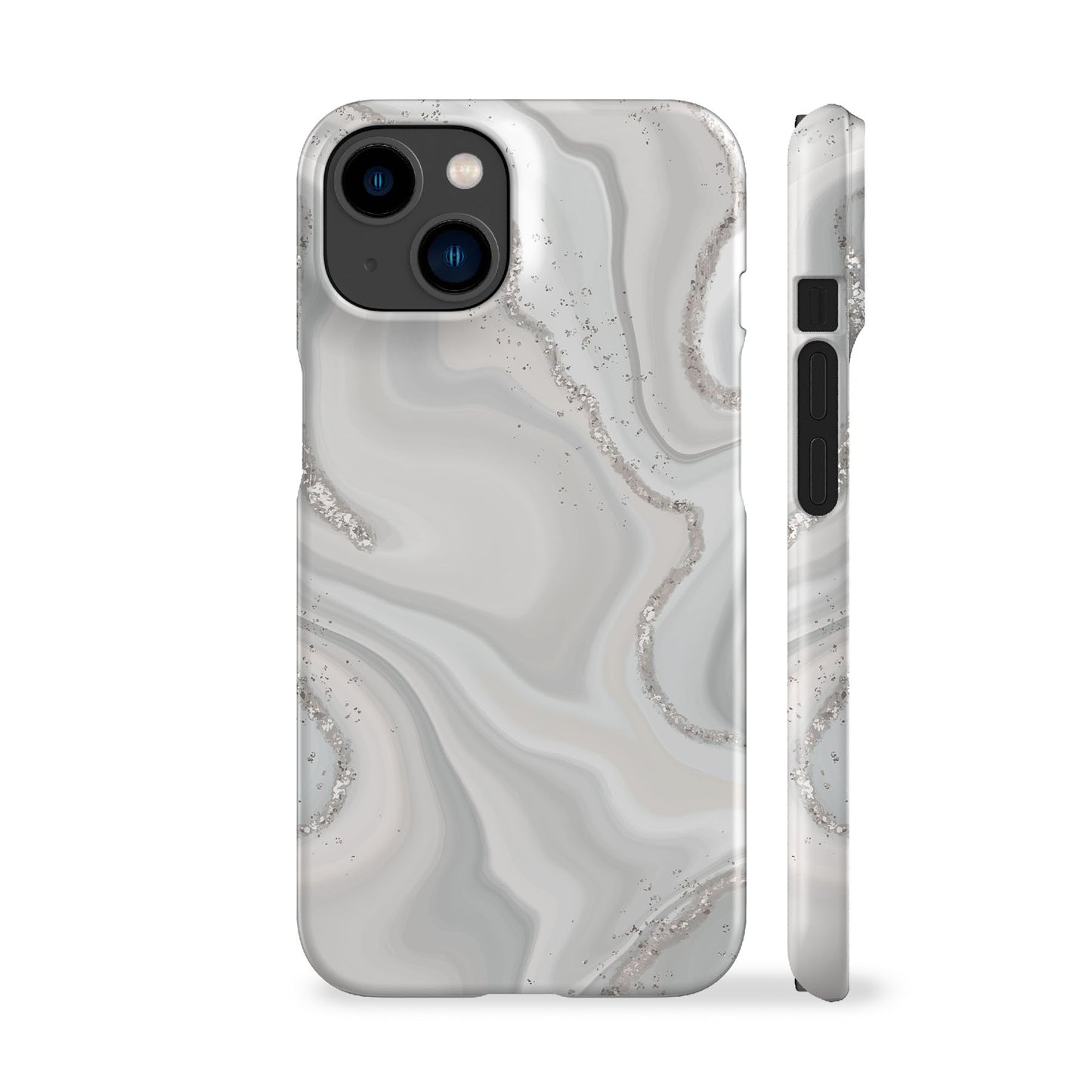 a phone case with a white marble pattern