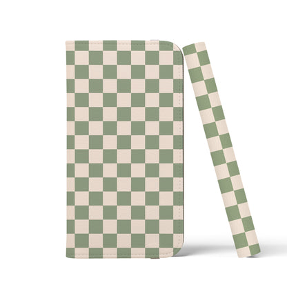PALE GREEN Checkered Wallet Case